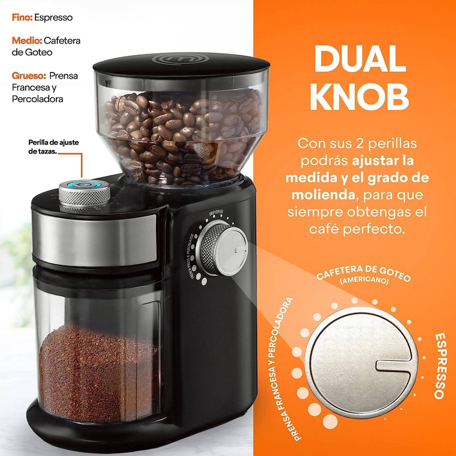 Molino para Café y Especias Masterchef 200 gramos Powergrind negro mk-cg-12k