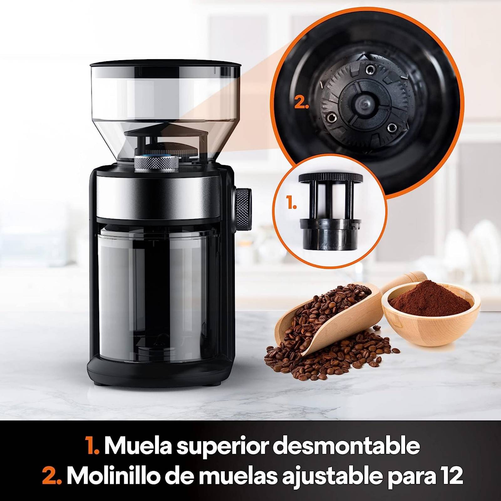 Molino para Café y Especias Masterchef 200 gramos Powergrind negro mk-cg-12k