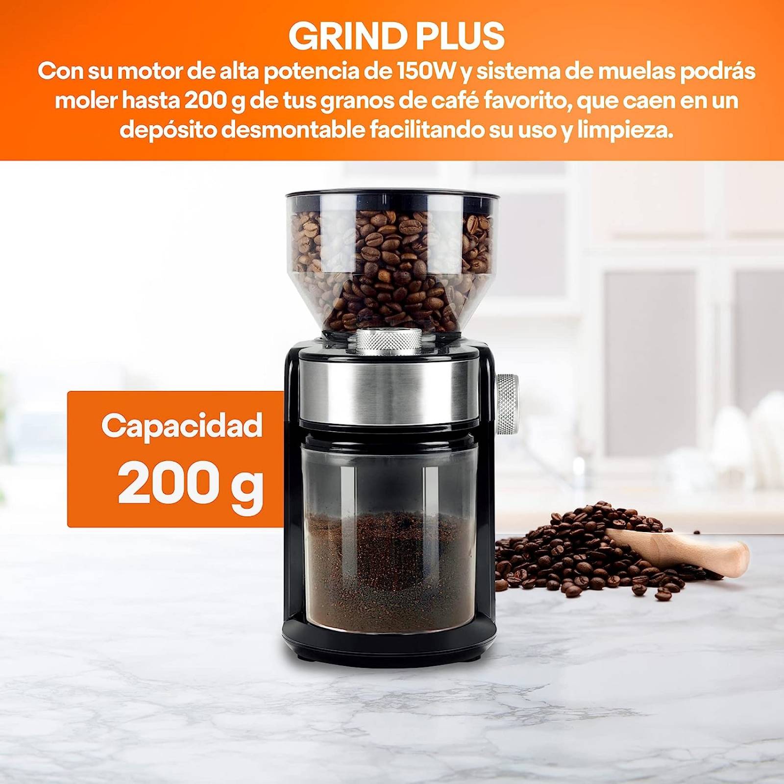 Molino para Café y Especias Masterchef 200 gramos Powergrind negro mk-cg-12k