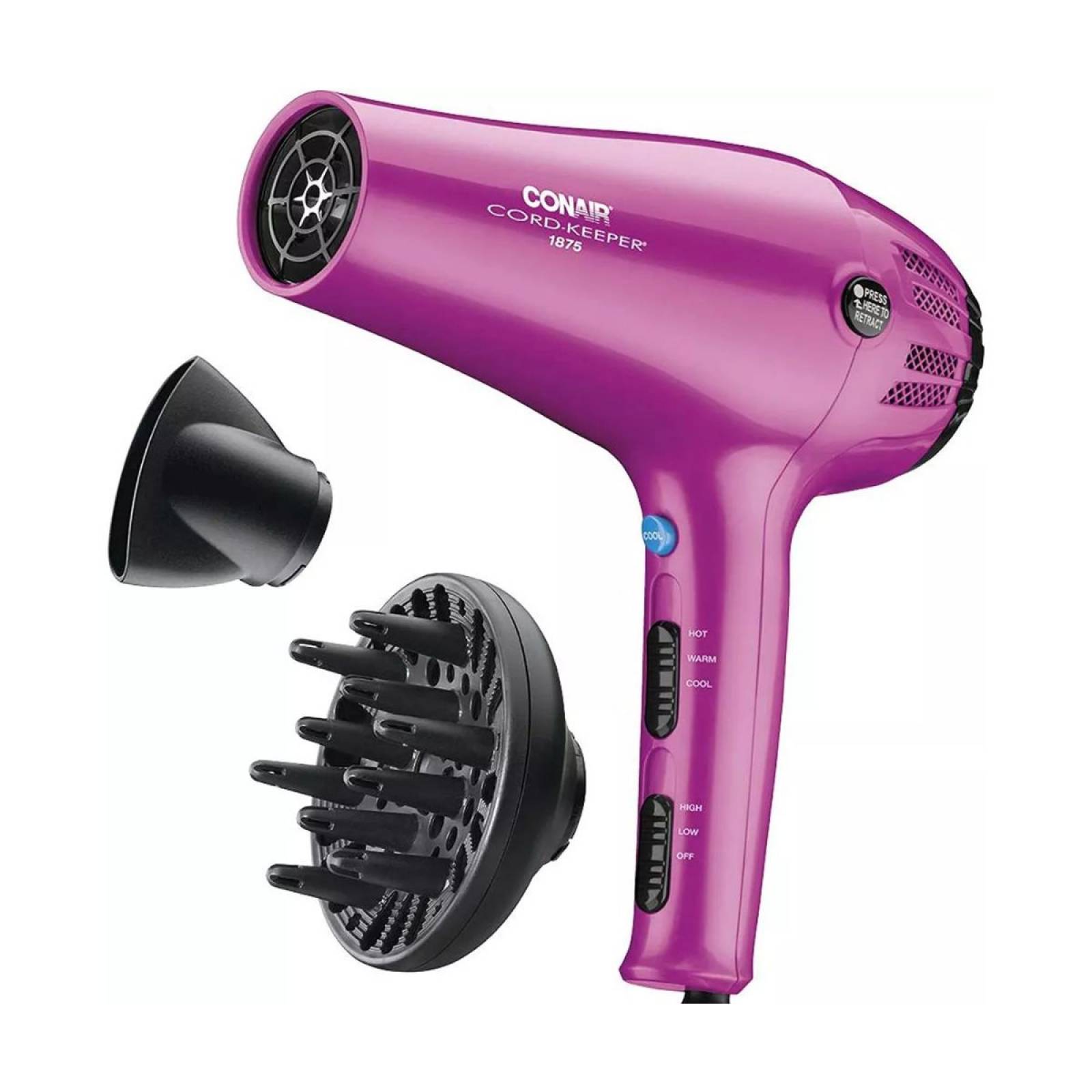 SECADORA CONAIR ROSA 1875W GUARDA CABLE CON CAJA BLANCA