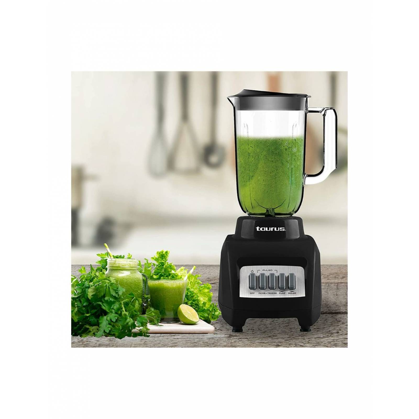 Taurus Haley Licuadora Vaso Plástico 1.25 Litros, 4 Velocidades 350W, Cuchillas de Acero Inoxidable Color Negro