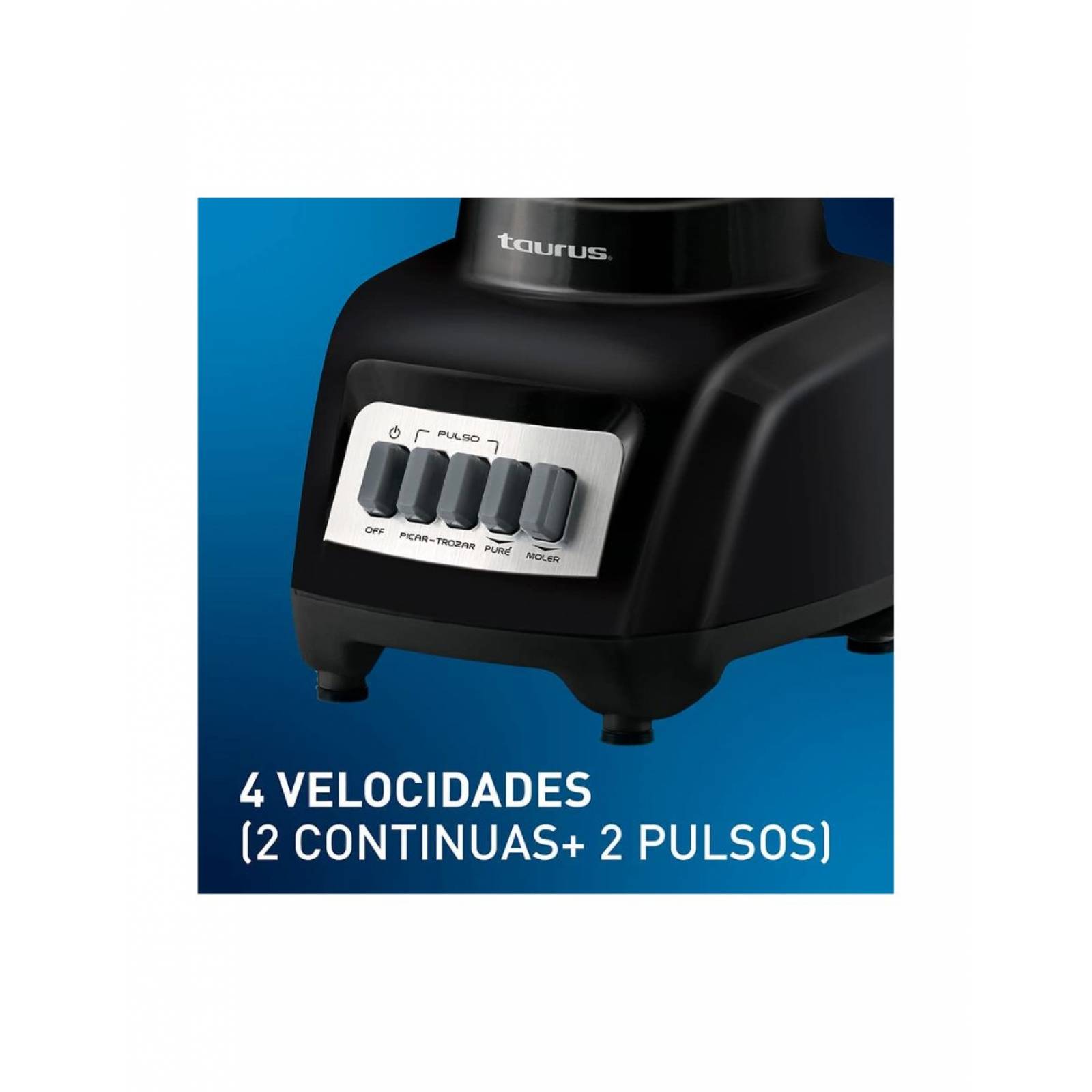 Taurus Haley Licuadora Vaso Plástico 1.25 Litros, 4 Velocidades 350W, Cuchillas de Acero Inoxidable Color Negro