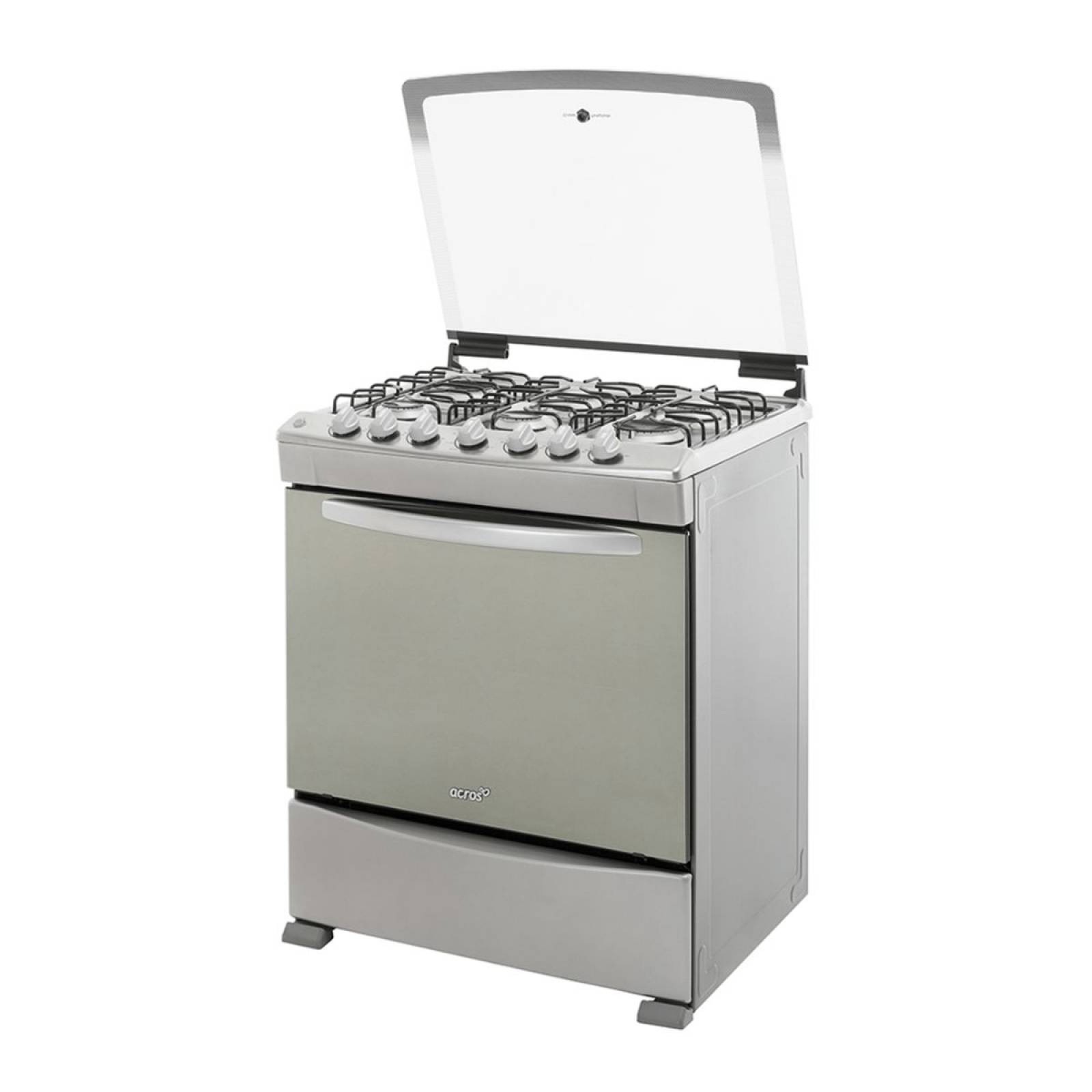 Estufa De Gas De Piso 30 Pulgadas 6 Quemadores Gris Cubierta Acero Inoxidable Capelo Marca Acros Funcionamiento Gas Lp Convertible A Gas Natural