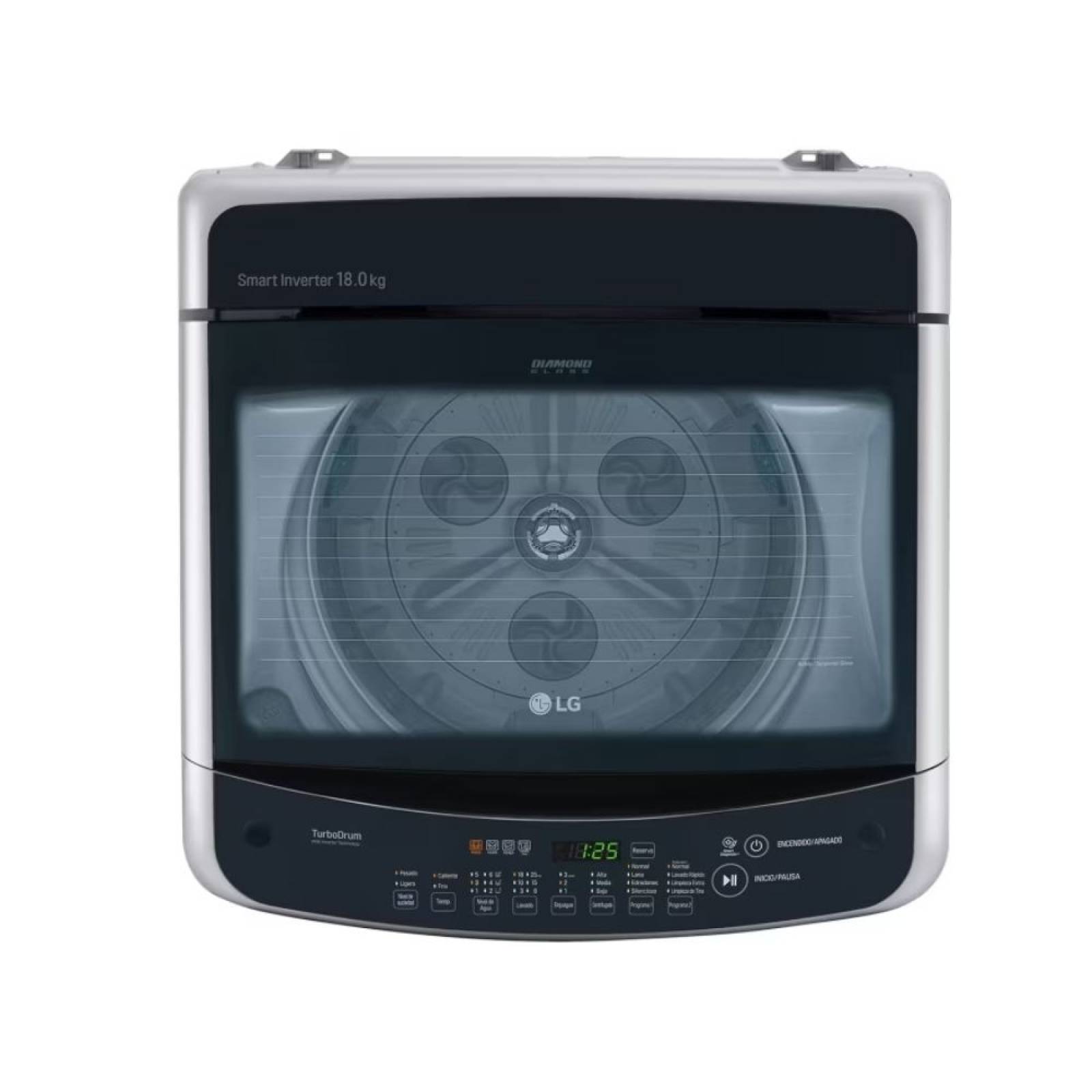 Lavadora de 18 KG Carga Superior C/Plata Smart Inverter marca LG