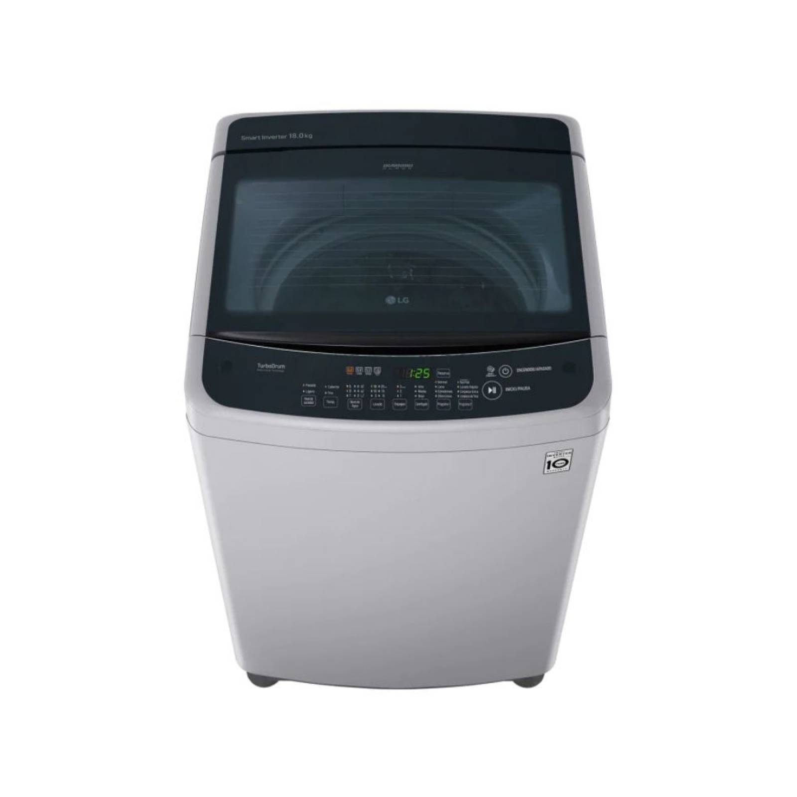 Lavadora de 18 KG Carga Superior C/Plata Smart Inverter marca LG