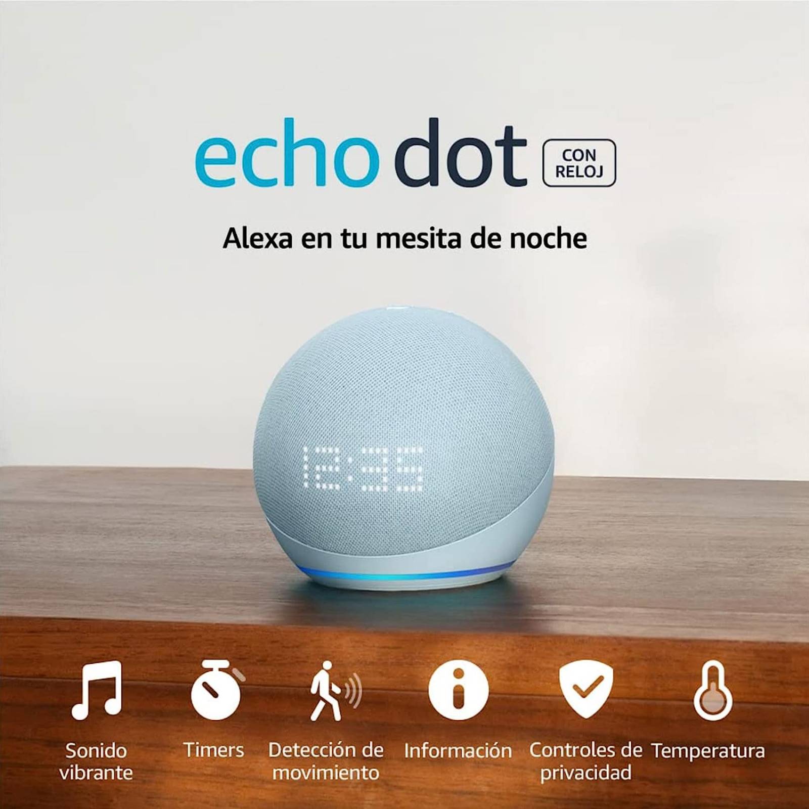 Altavoz inteligente echo dot 5a gen con reloj, alexa, wifi y bluetooth color azul