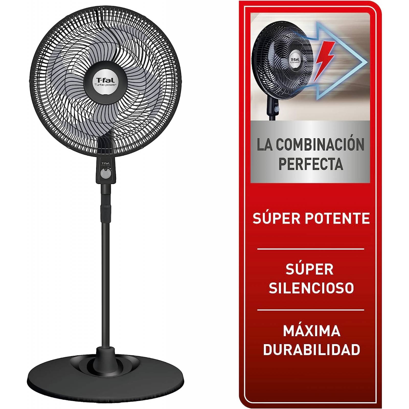 Ventilador de Pedestal T-FAL Turbo Power 18 Pulgadas Negro VE2910X0