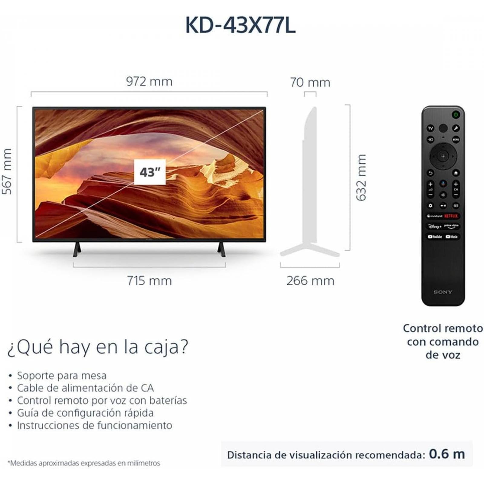 Pantalla 43 Pulgadas Sony Led Google TV 4K Ultra HD KD-43X77L