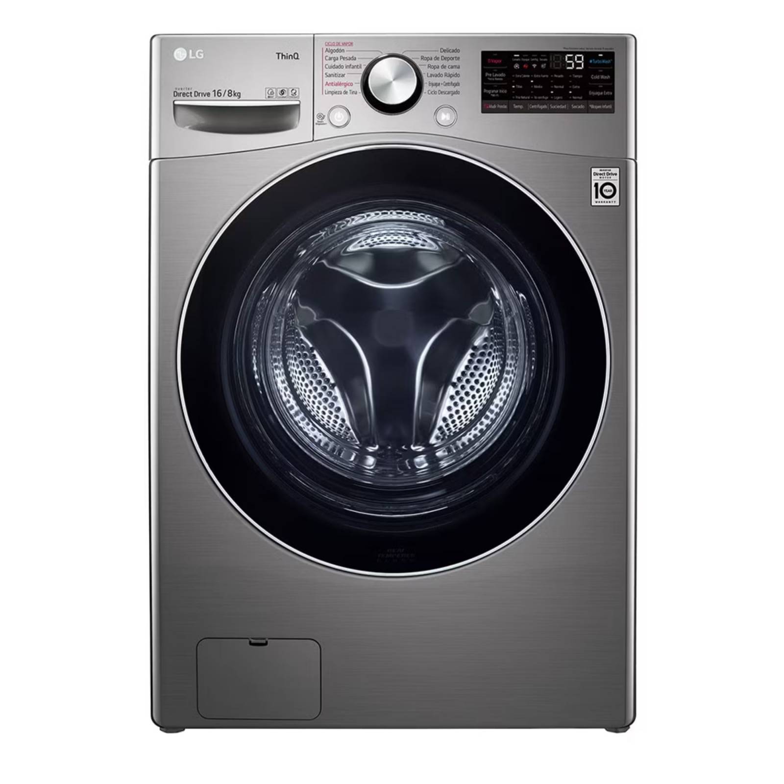 Lavasecadora Carga Frontal inteligente 6 Motion DD con motor Inverter, Turbowash y LG Thinq, 16kg/8kg Color Plata