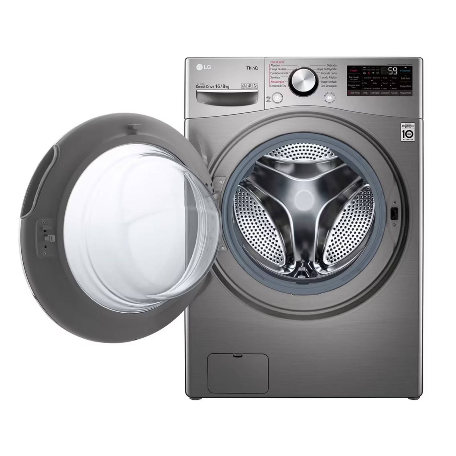 Lavasecadora Carga Frontal inteligente 6 Motion DD con motor Inverter, Turbowash y LG Thinq, 16kg/8kg Color Plata