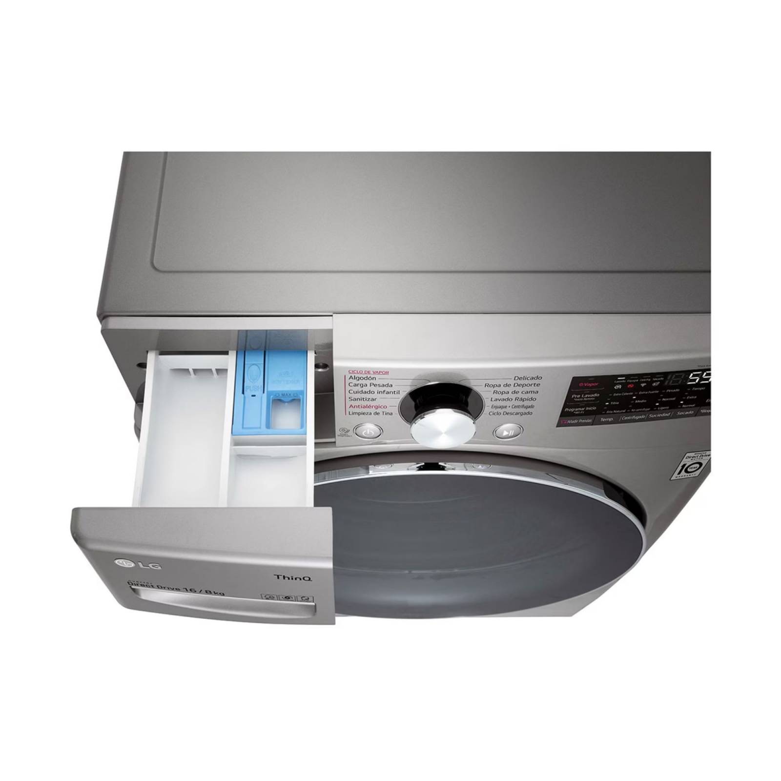 Lavasecadora Carga Frontal inteligente 6 Motion DD con motor Inverter, Turbowash y LG Thinq, 16kg/8kg Color Plata