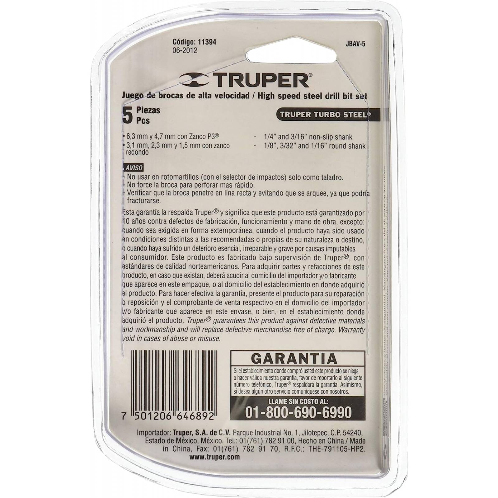 JUEGO DE 5 BROCAS HSS PARA METAL, TRUPER EXPERT