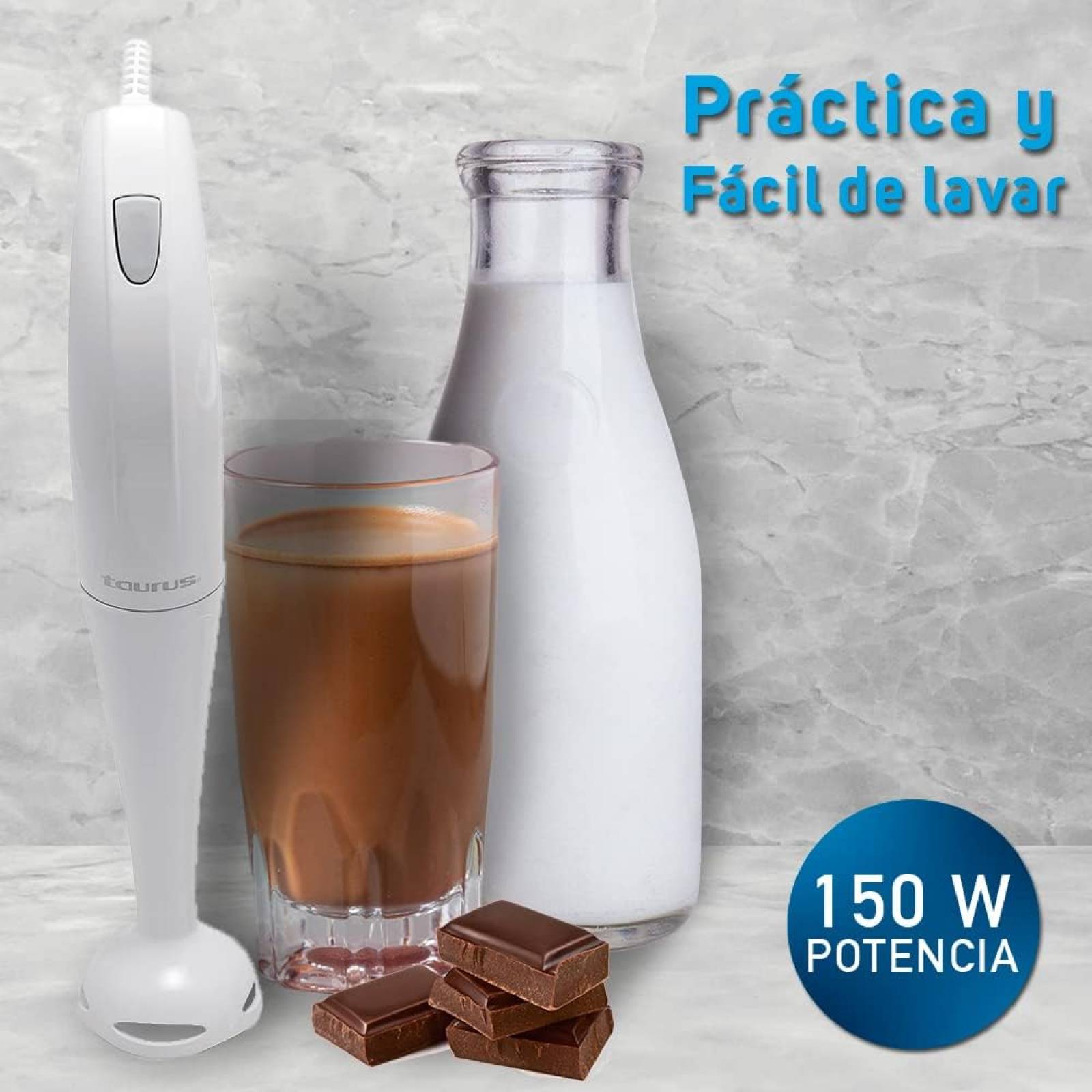 BATIDORA DE INMERSIÓN + BOTELLA 2GO DE 500 ML TAURUS REMOLINE