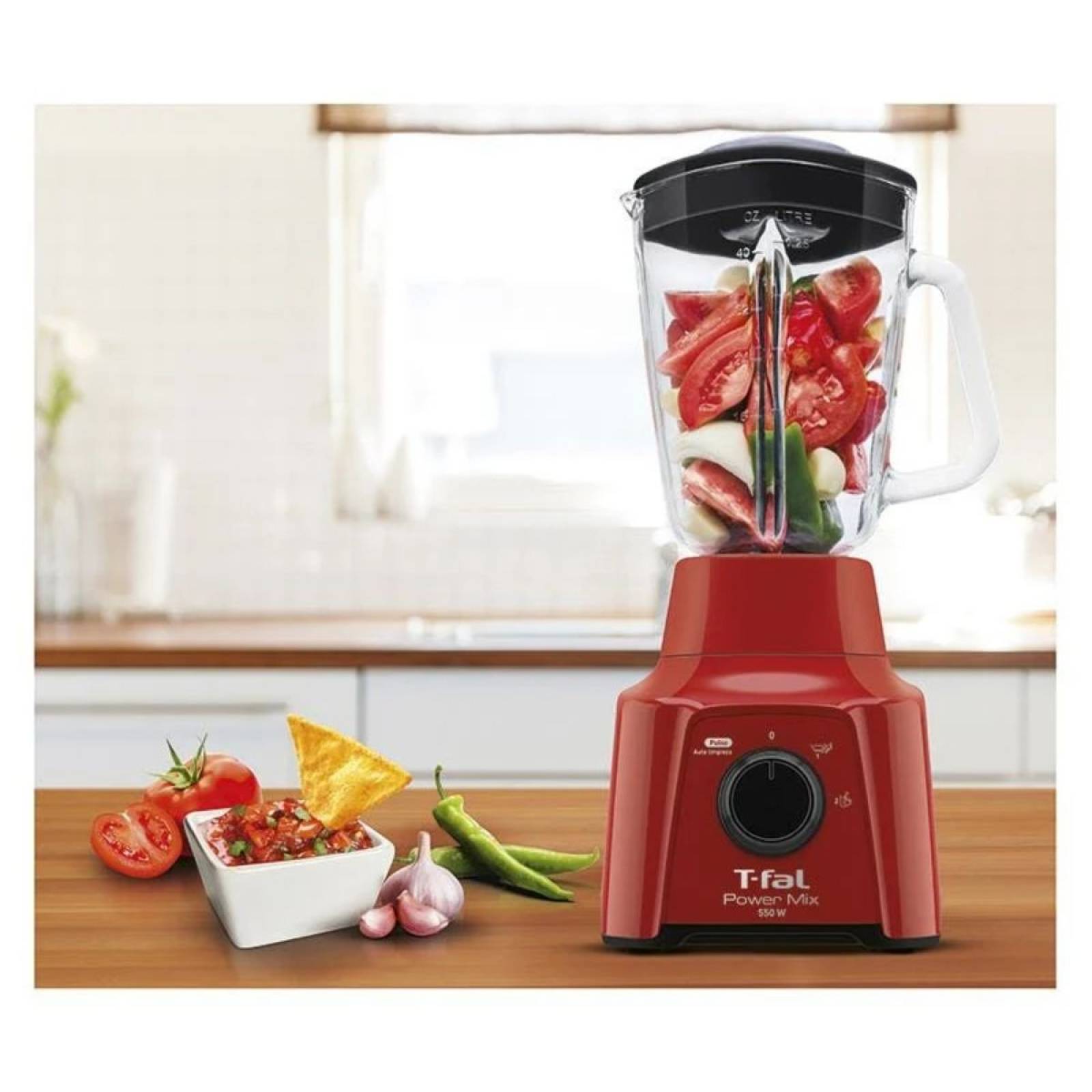 LICUADORA T-FAL VASO DE VIDRIO 1.25 LITROS POWER MIX ROJA LN2835MX