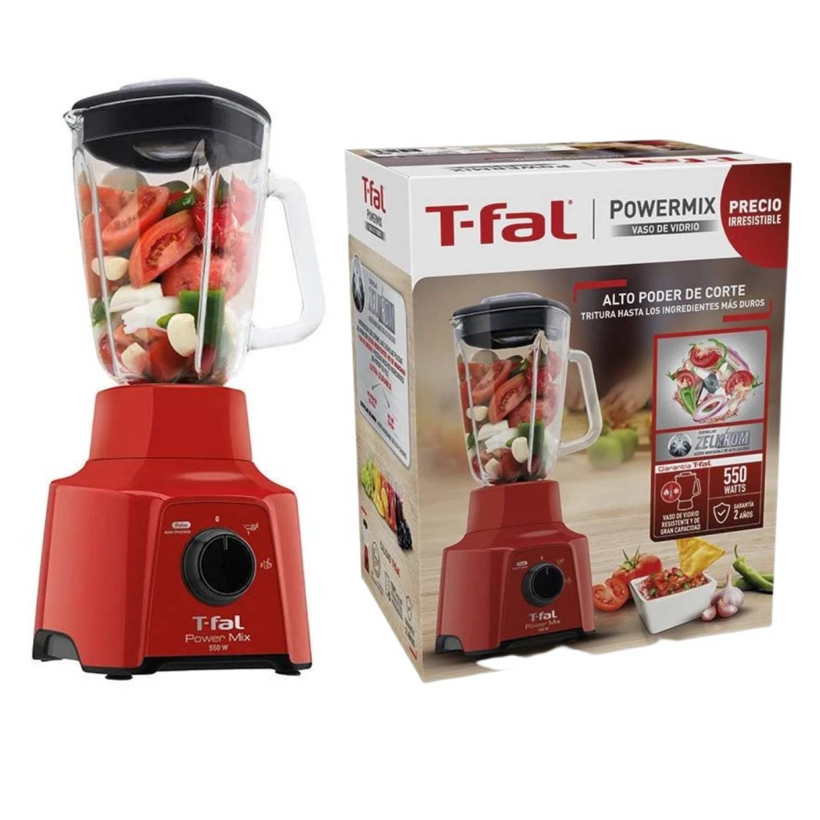 LICUADORA T-FAL VASO DE VIDRIO 1.25 LITROS POWER MIX ROJA LN2835MX