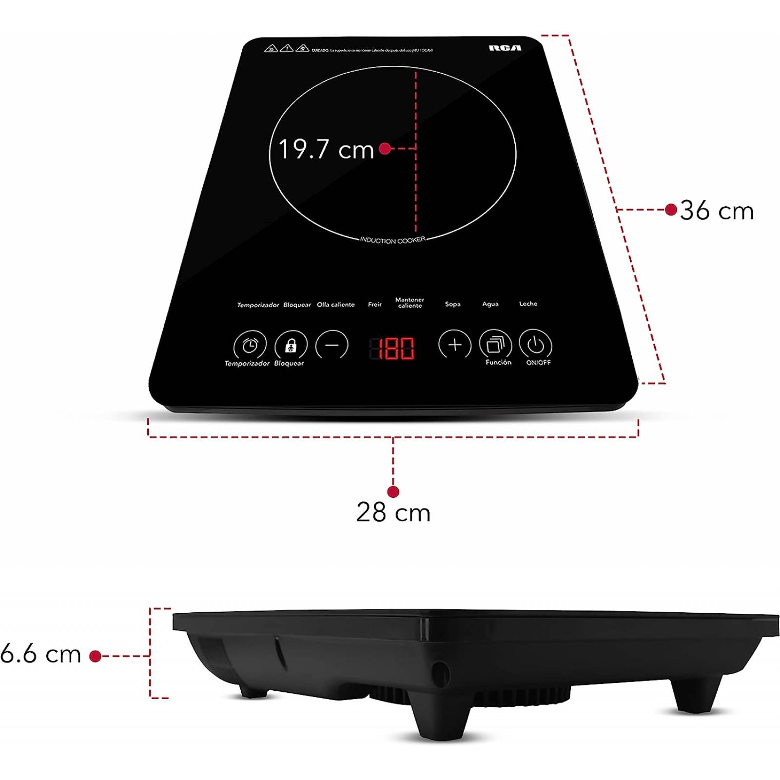 Parrilla De Inducción Rca Negra Rc-12a3 1200 Watts
