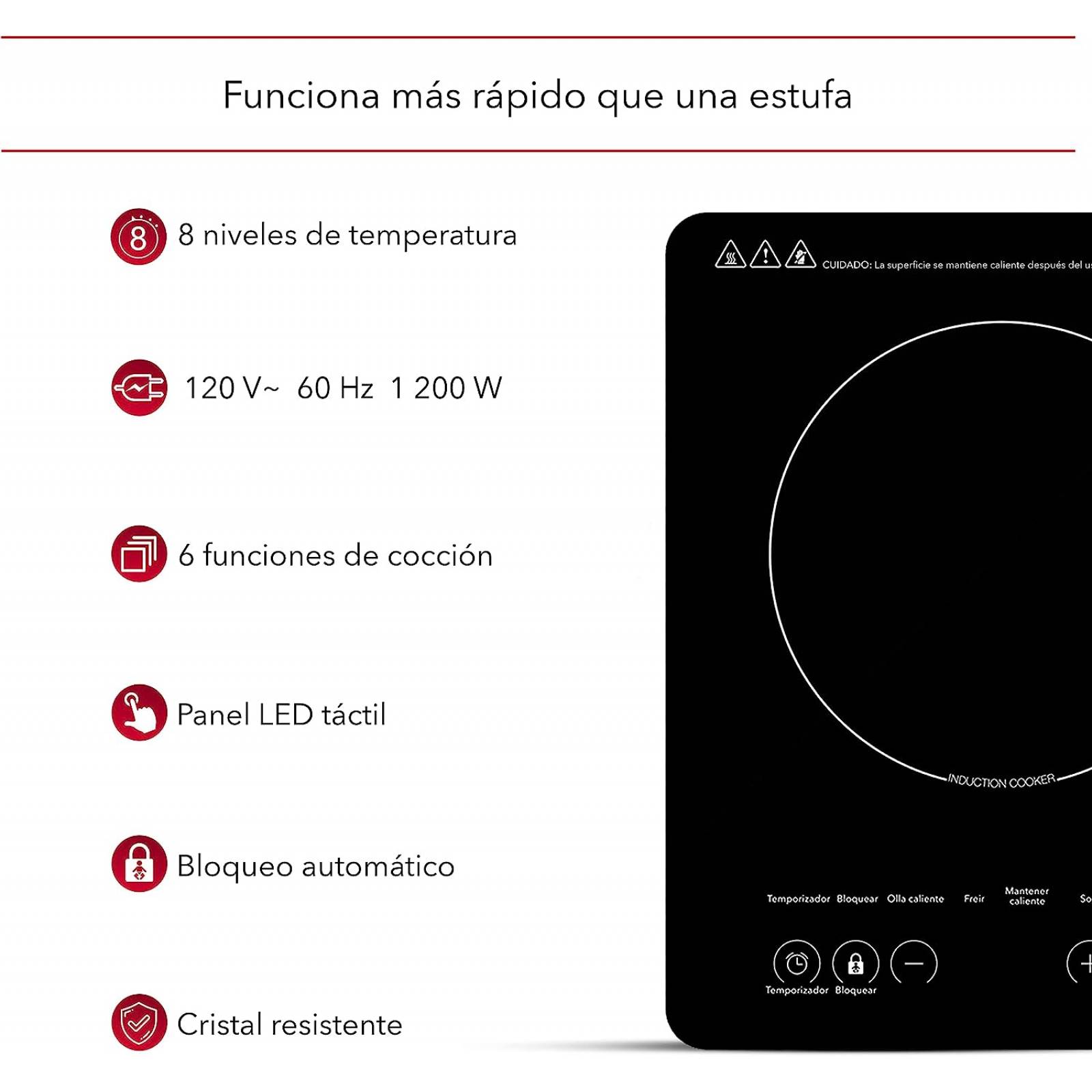 Parrilla De Inducción Rca Negra Rc-12a3 1200 Watts