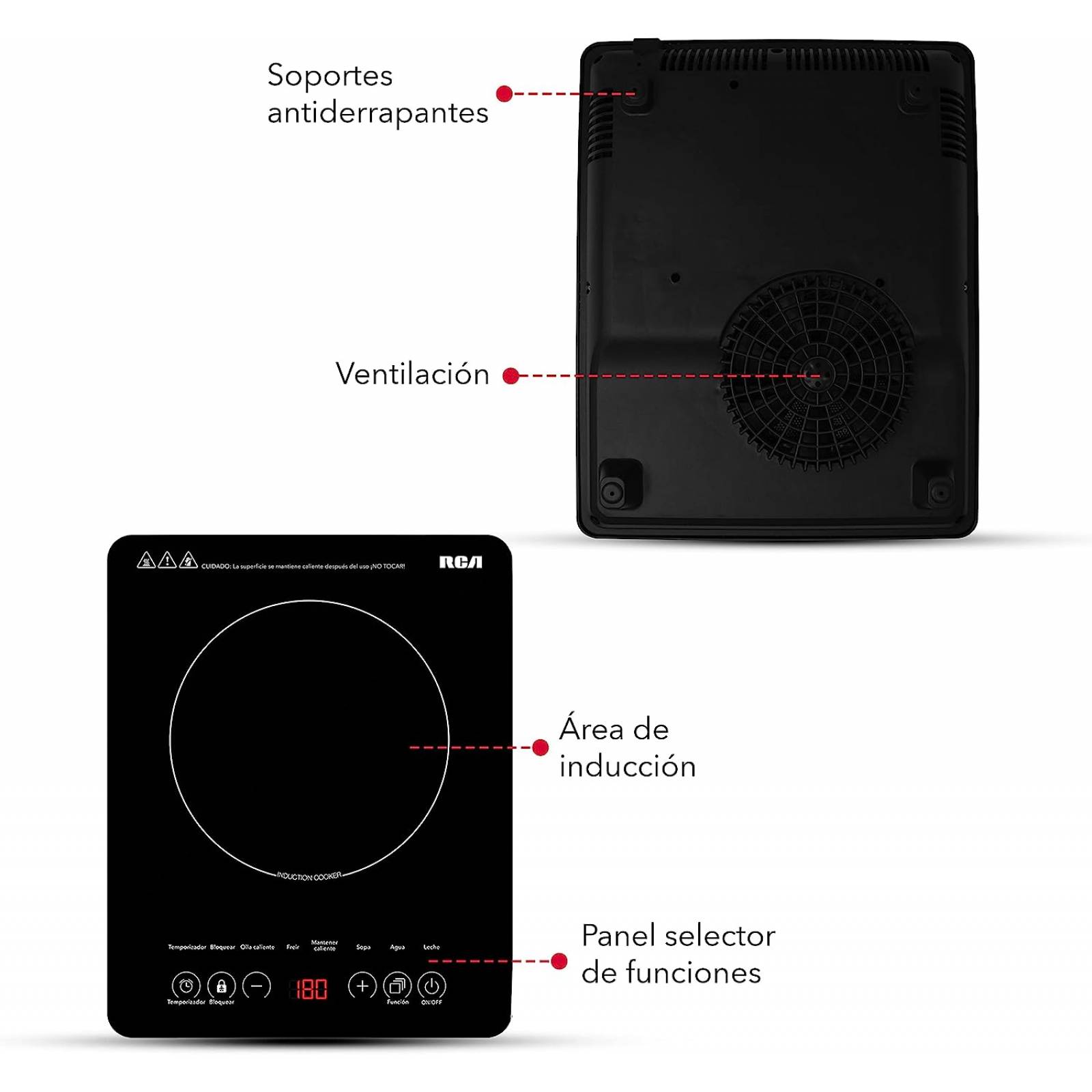 Parrilla De Inducción Rca Negra Rc-12a3 1200 Watts