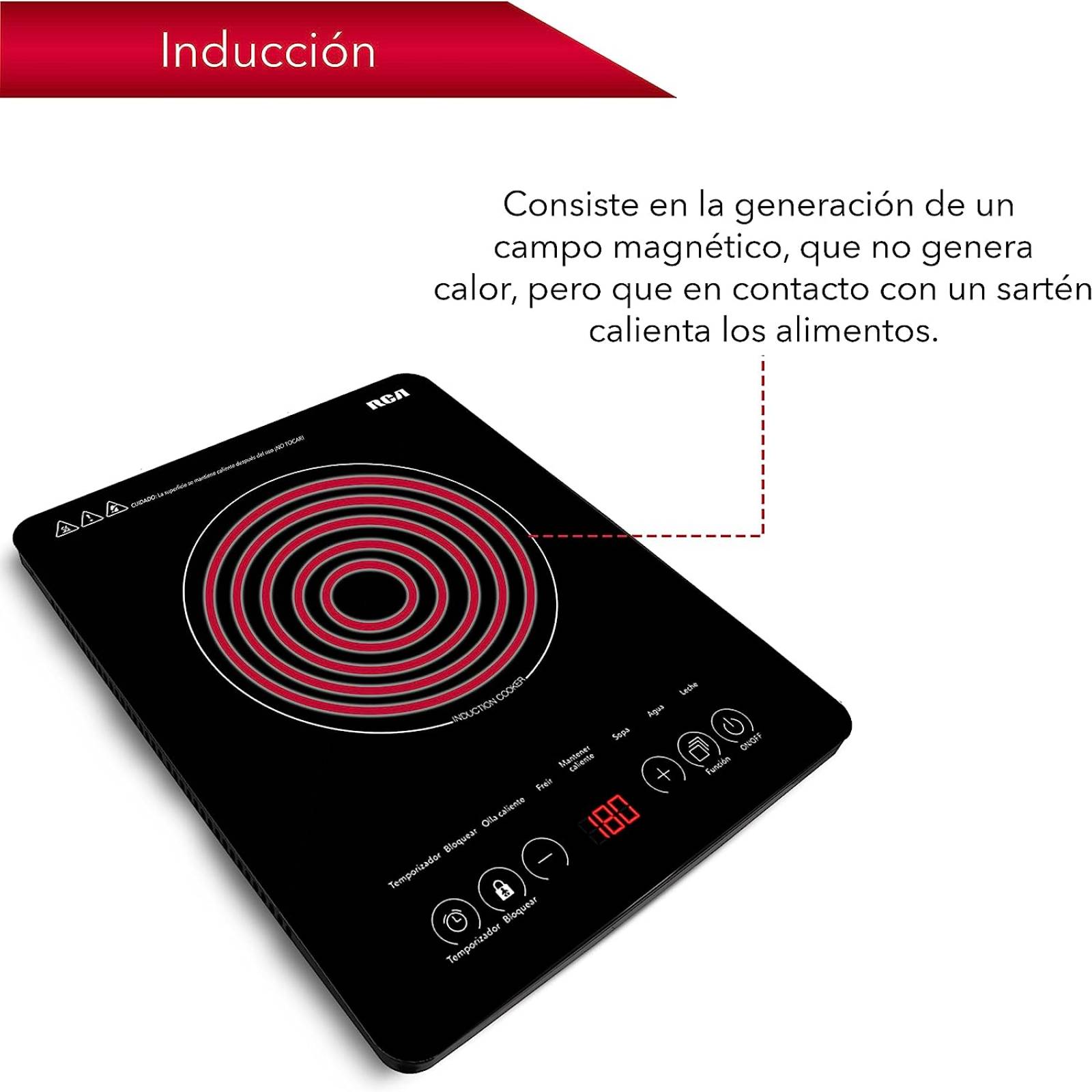 Parrilla De Inducción Rca Negra Rc-12a3 1200 Watts