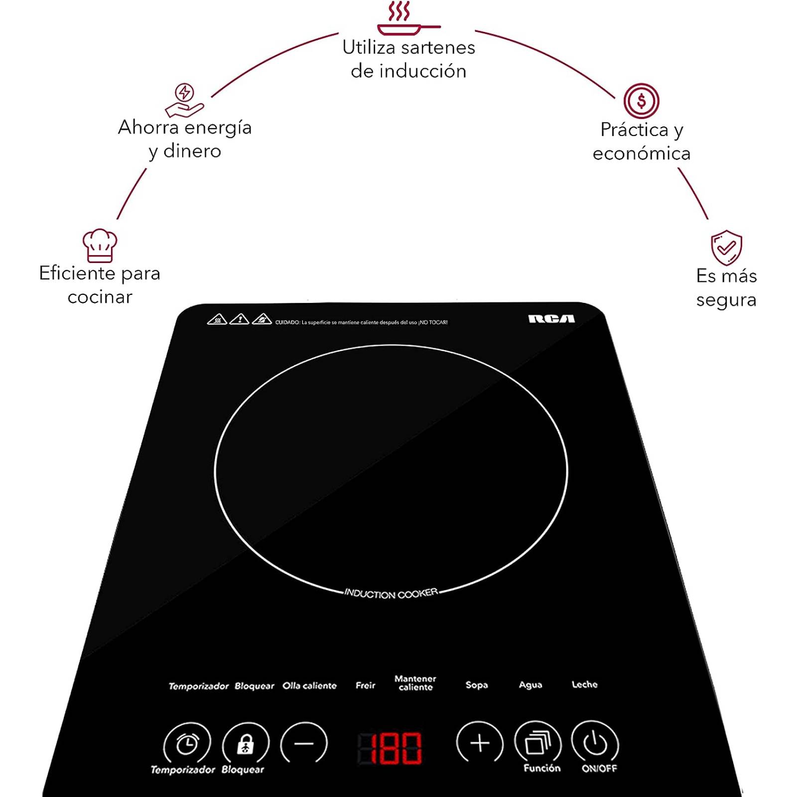Parrilla De Inducción Rca Negra Rc-12a3 1200 Watts