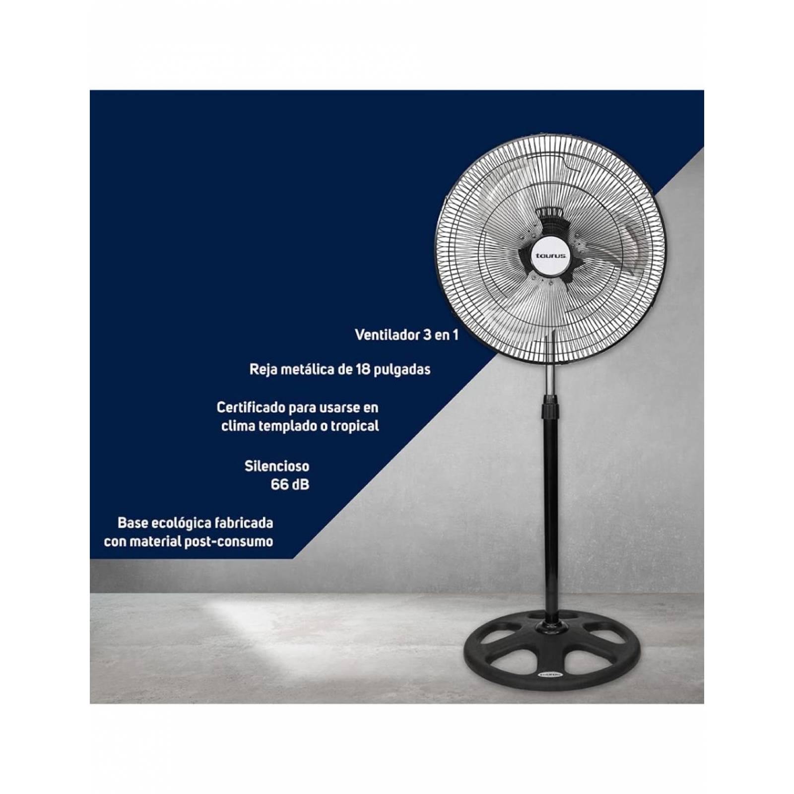 Ventilador 3 En 1 Mod. Marte 18" Metálico (Pedestal Piso O Pared)