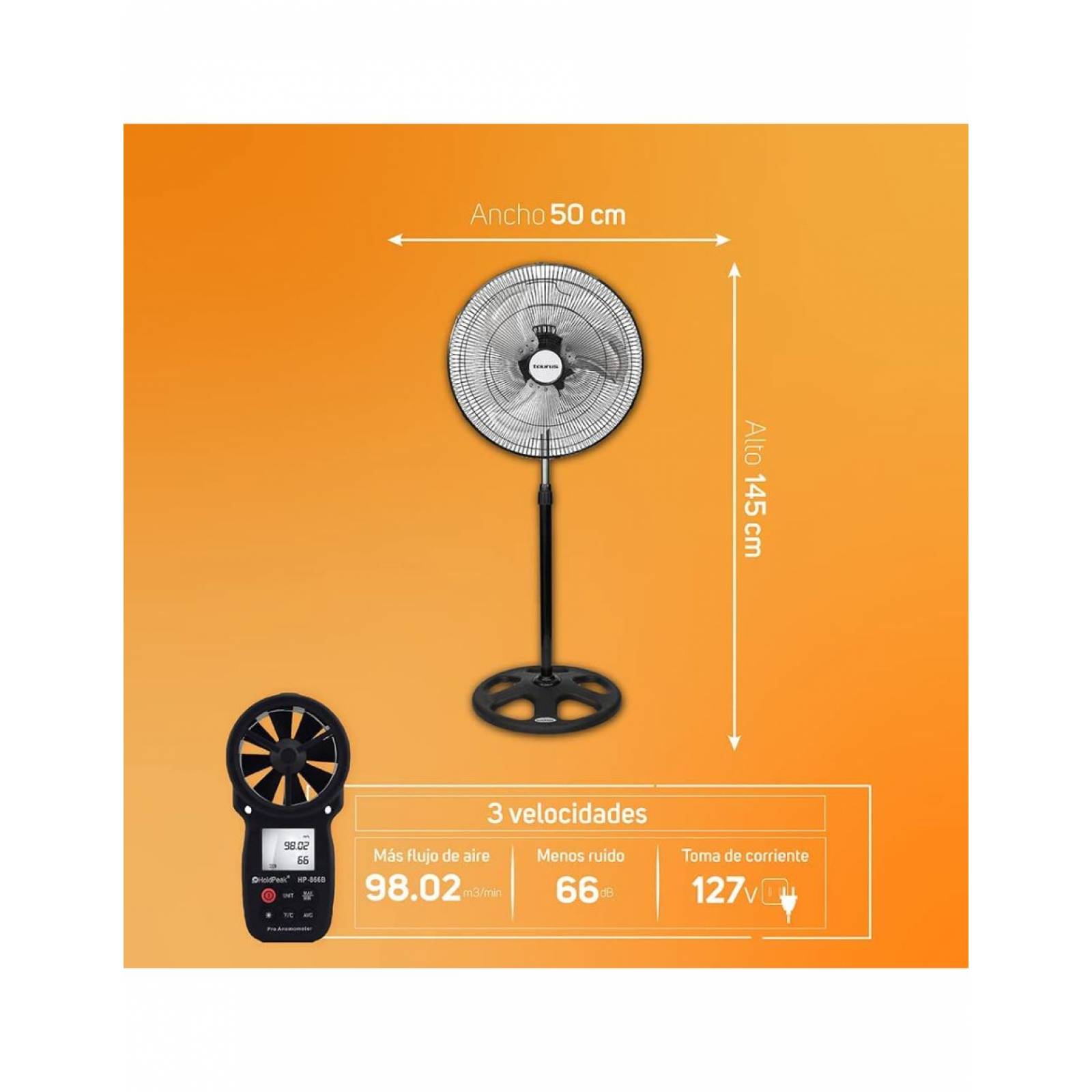 Ventilador 3 En 1 Mod. Marte 18" Metálico (Pedestal Piso O Pared)