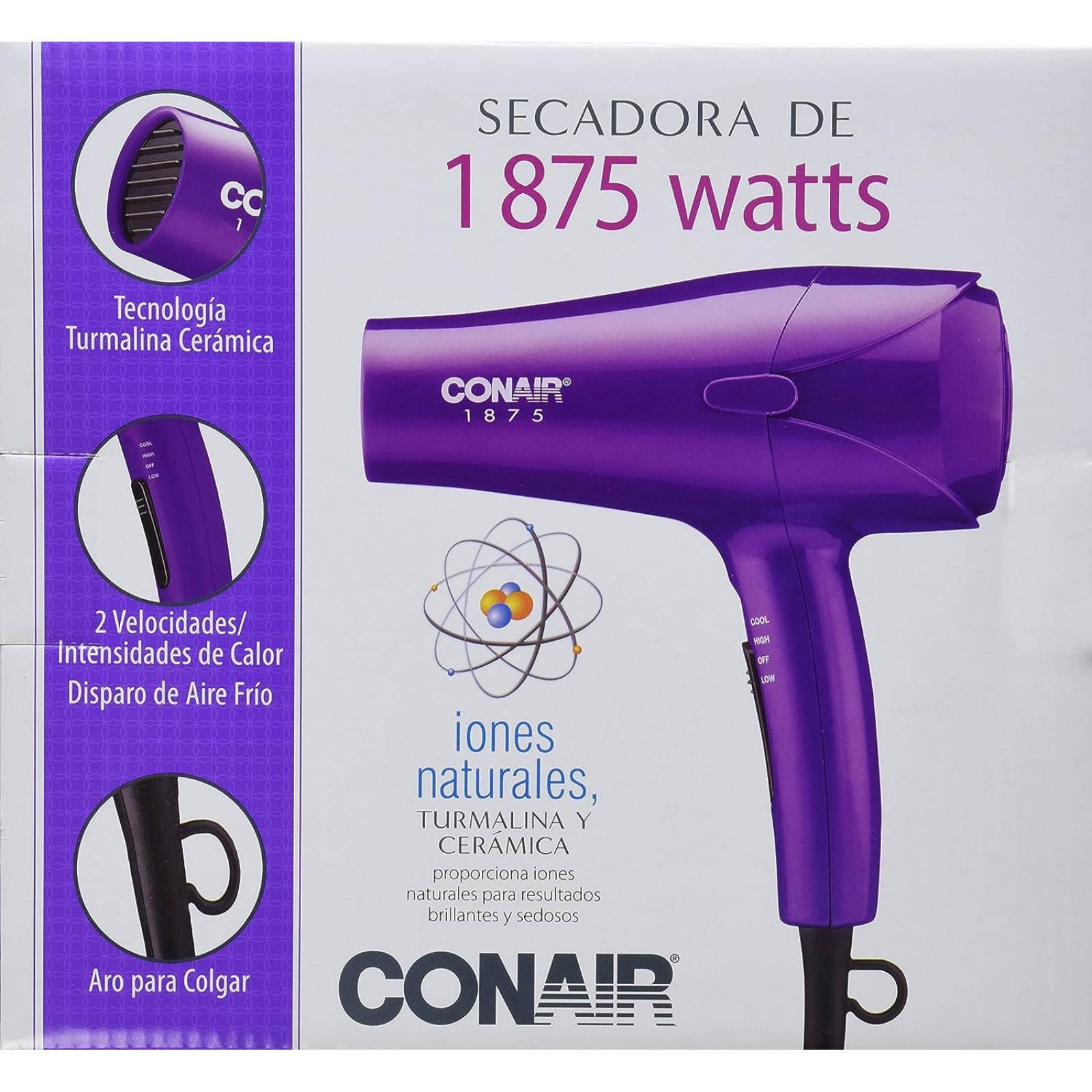 SECADORA DE CABELLO CERAMICA Y TURMALINA 1875W MORADO CONAIR