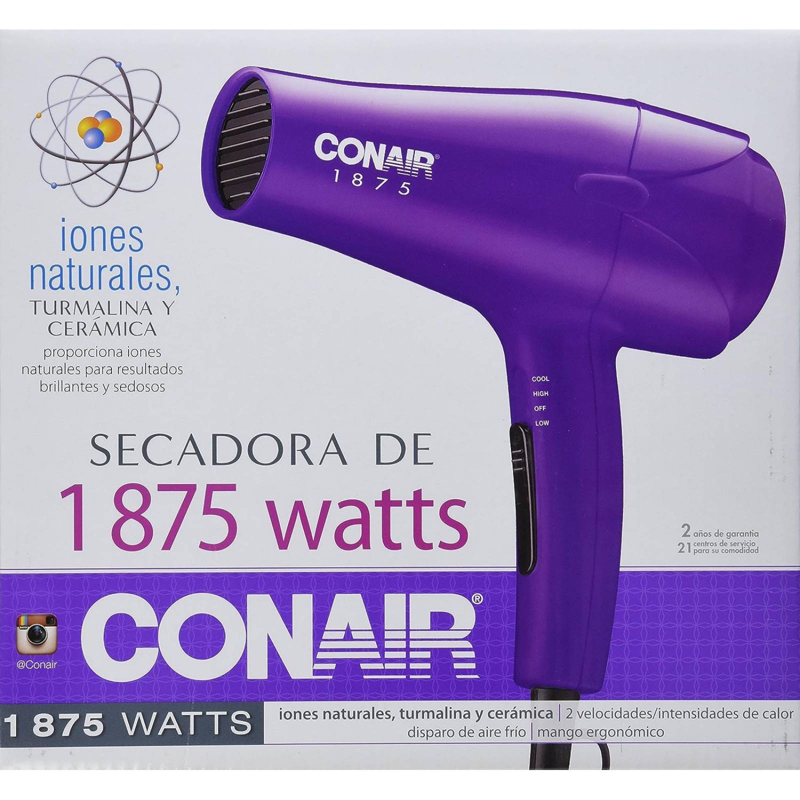 SECADORA DE CABELLO CERAMICA Y TURMALINA 1875W MORADO CONAIR