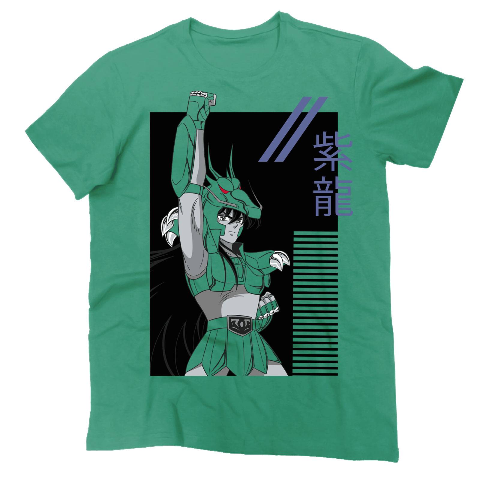 Playera para Hombre de Caballeros del Zodiaco, Dragon Shiryu, Verde, Talla EG