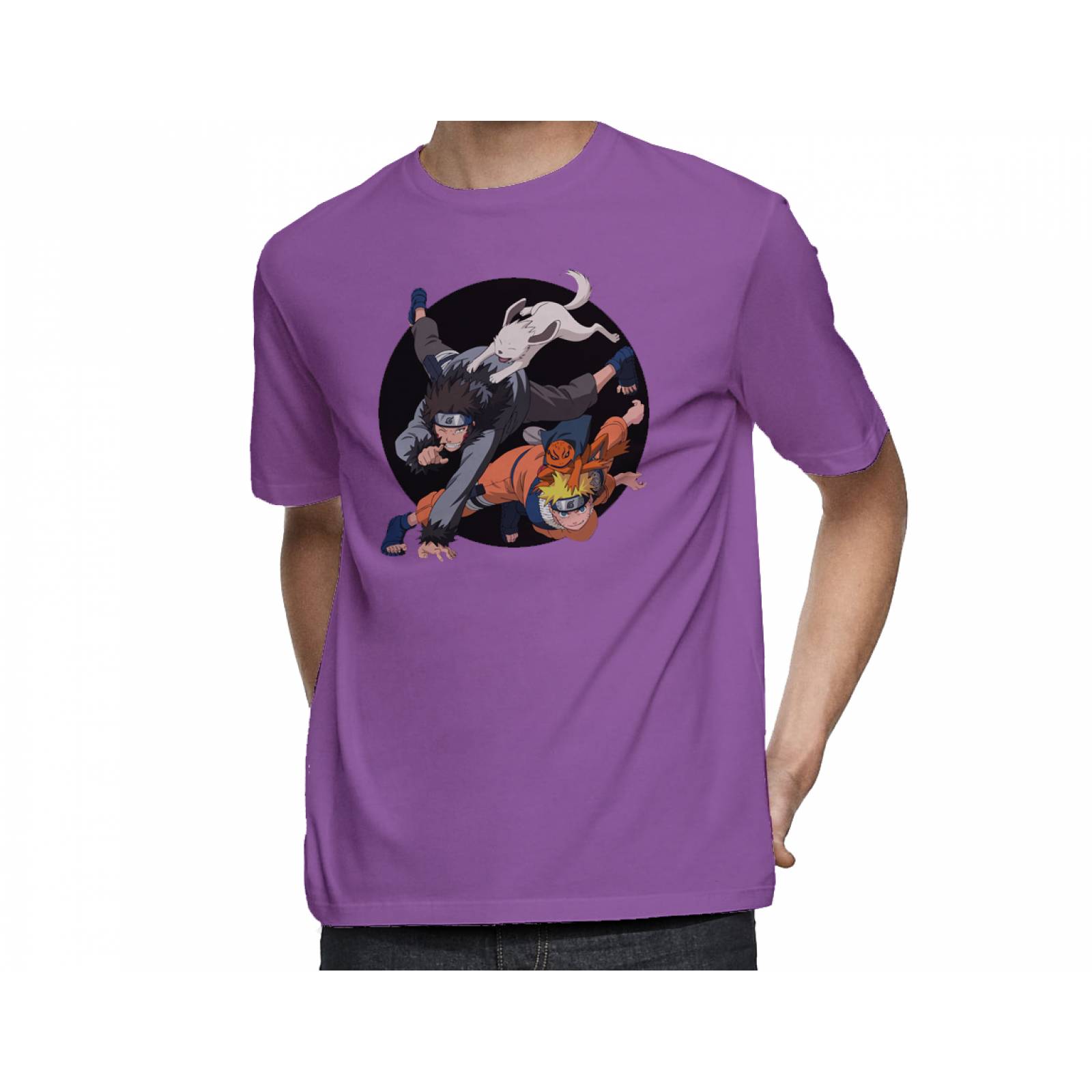 Playera para Hombre de Naruto, Naruto y Kiba, Morado, Talla M