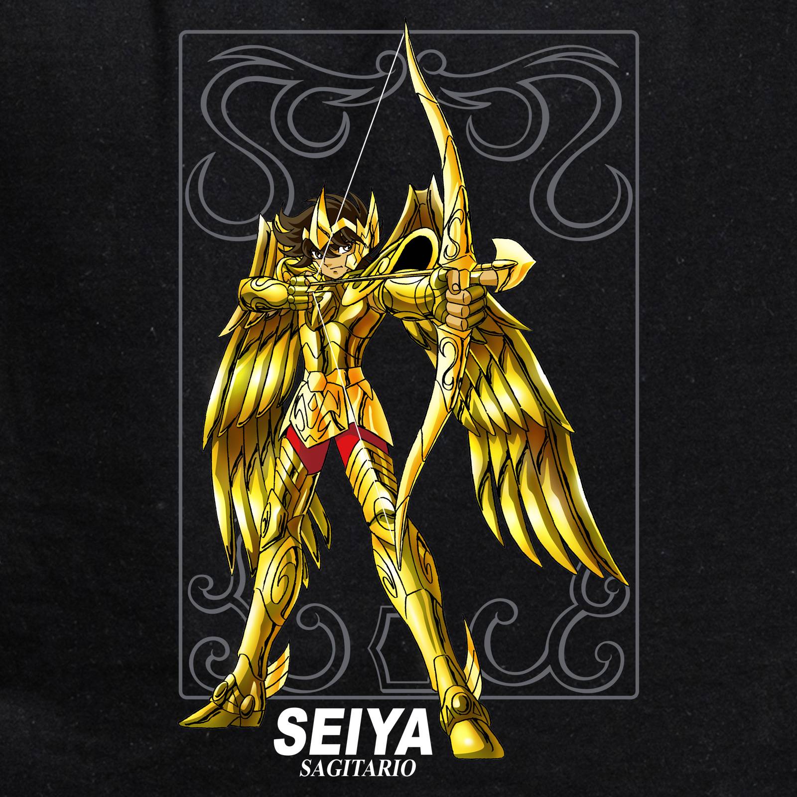 Playera para Hombre de Caballeros del Zodiaco, Seiya Sagitario, Negro, Talla G