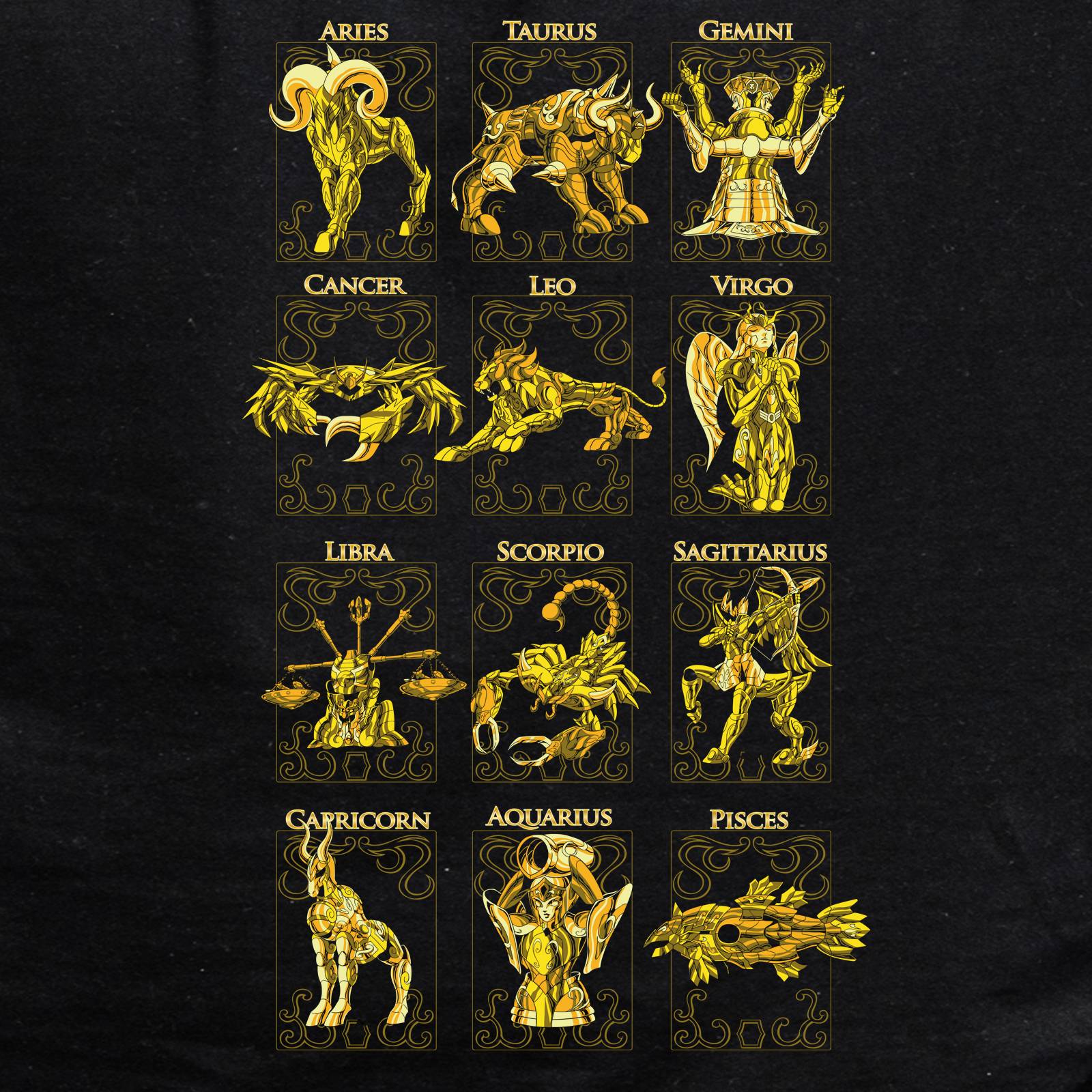 Playera para Hombre de Caballeros del Zodiaco, Signos del Zodiaco, Negro, Talla G