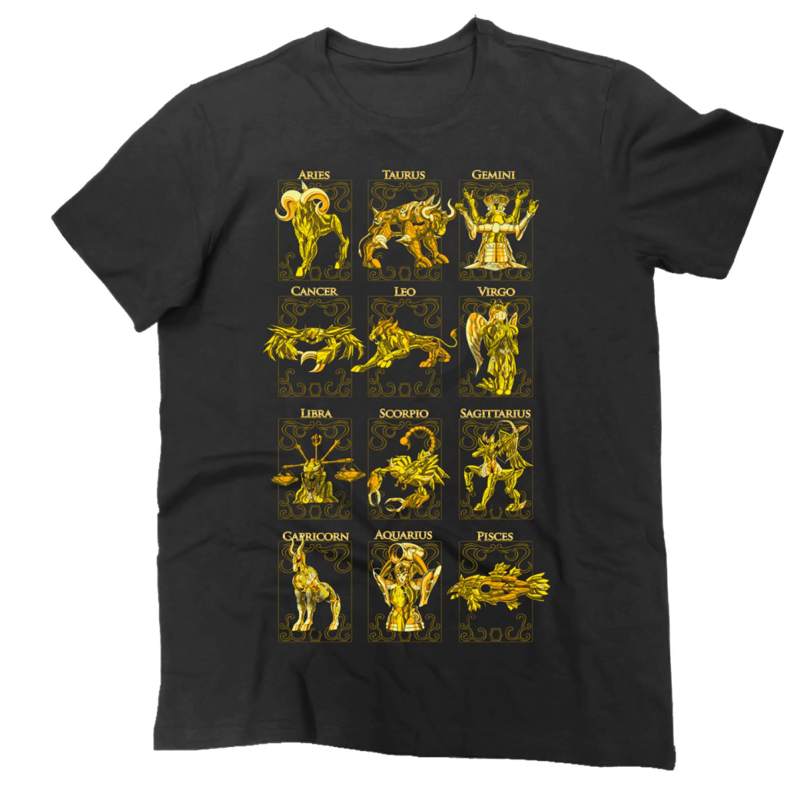 Playera para Hombre de Caballeros del Zodiaco, Signos del Zodiaco, Negro, Talla EG