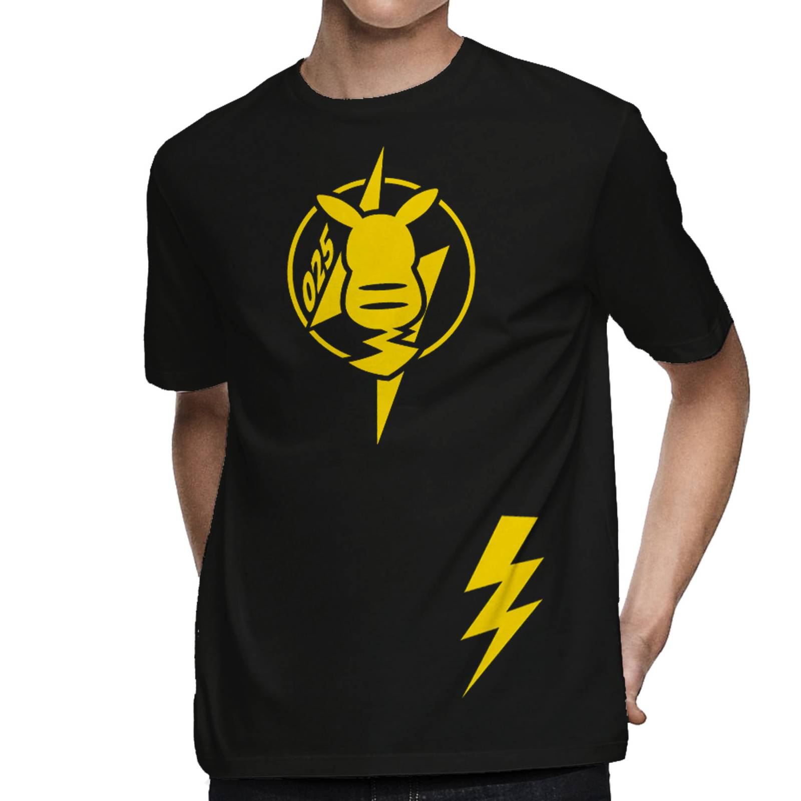 Playera para Hombre de Pokémon, Pikachu 025, Negro, Talla CH