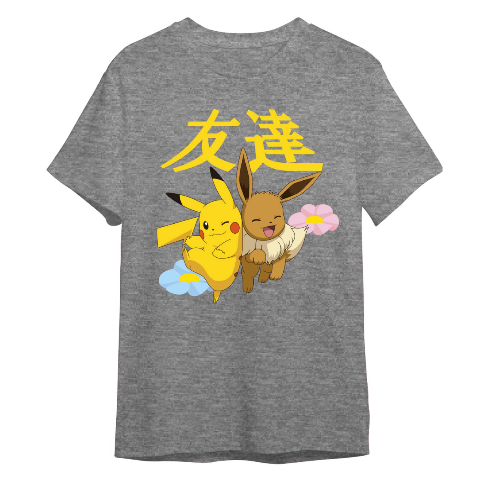 Playera para Hombre de Pokémon, Pikachu y Eevee, Gris Jaspe, Talla EG