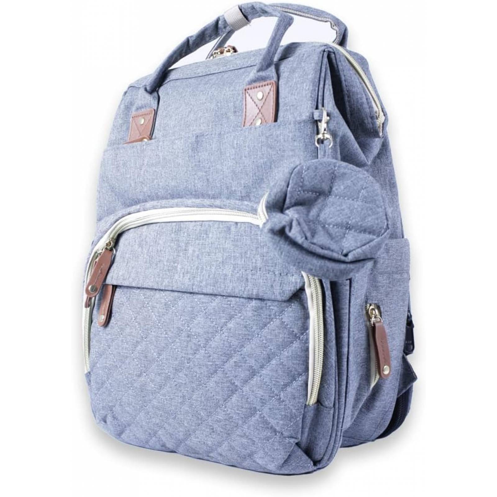 Mochila Pañalera Con Estación De Cambio , Multifuncional Gris