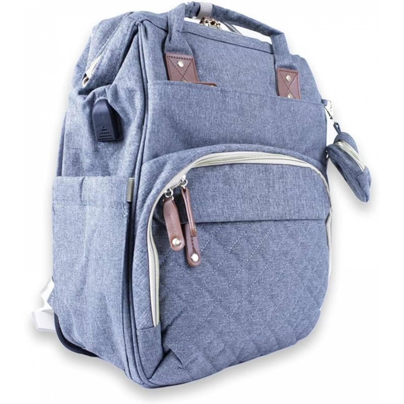 Mochila Pañalera Con Estación De Cambio , Multifuncional Gris