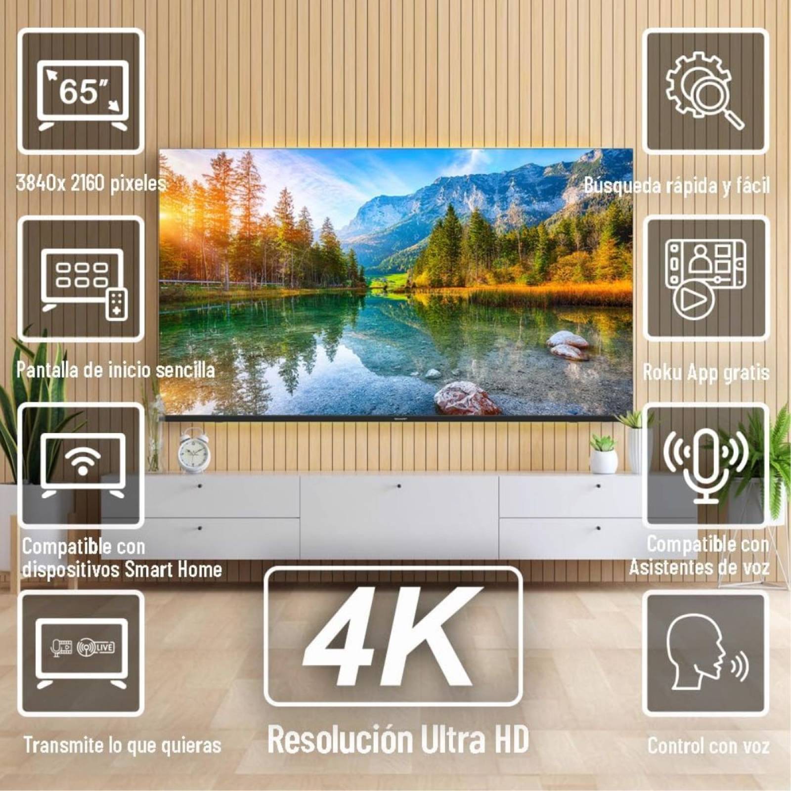 Pantalla 65 Pulgadas Sharp Aquos Frameless Roku TV 4k UHD 4tc65dl7ur