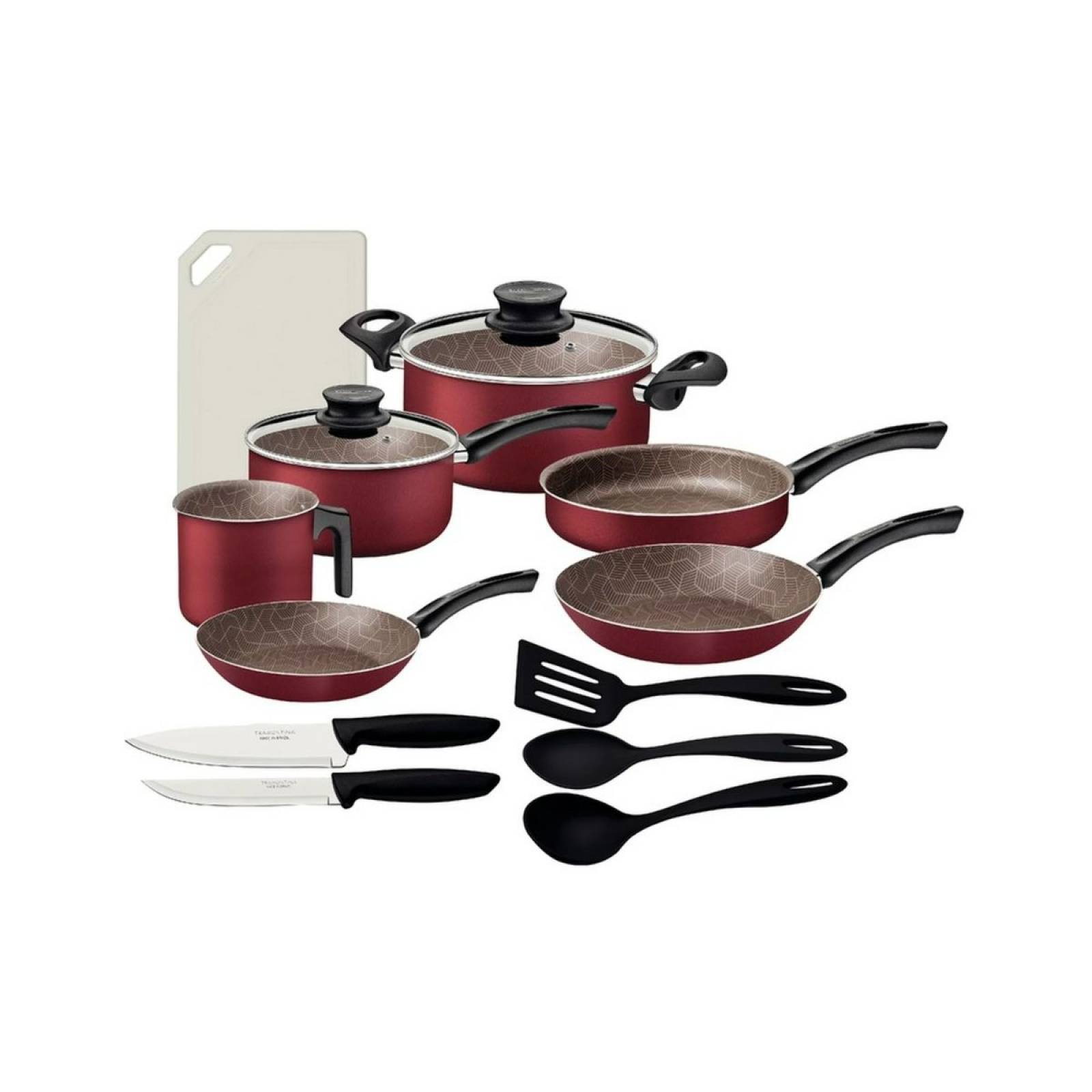 Batería de Cocina Paris de aluminio c/antiadherente 14pz Espesor 1.8 mm roja Tramontina