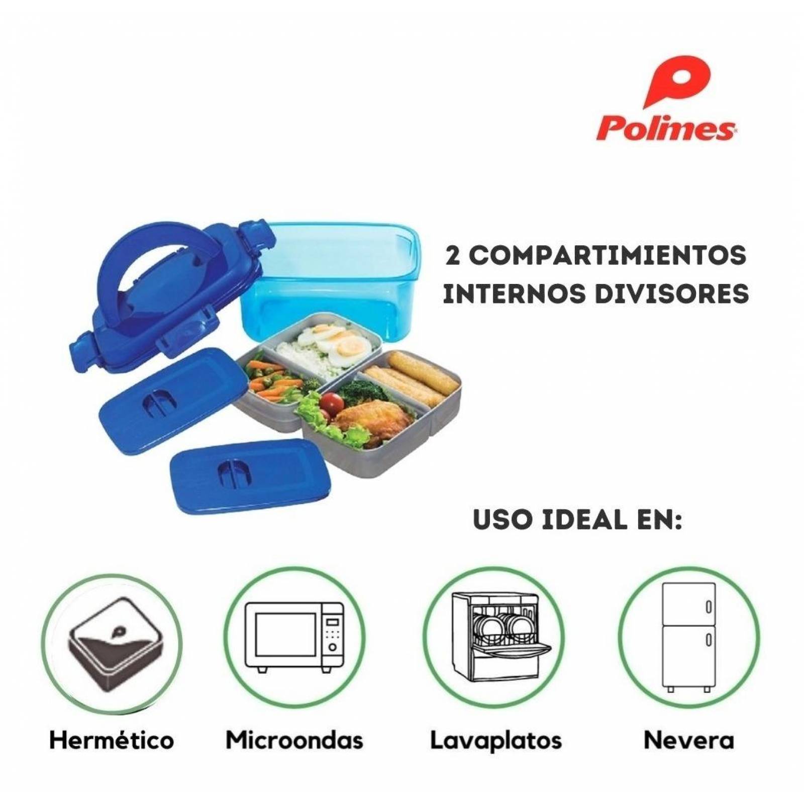 Contenedor Para Comida Rectangular 1.5l Polimes Ls12l Azul
