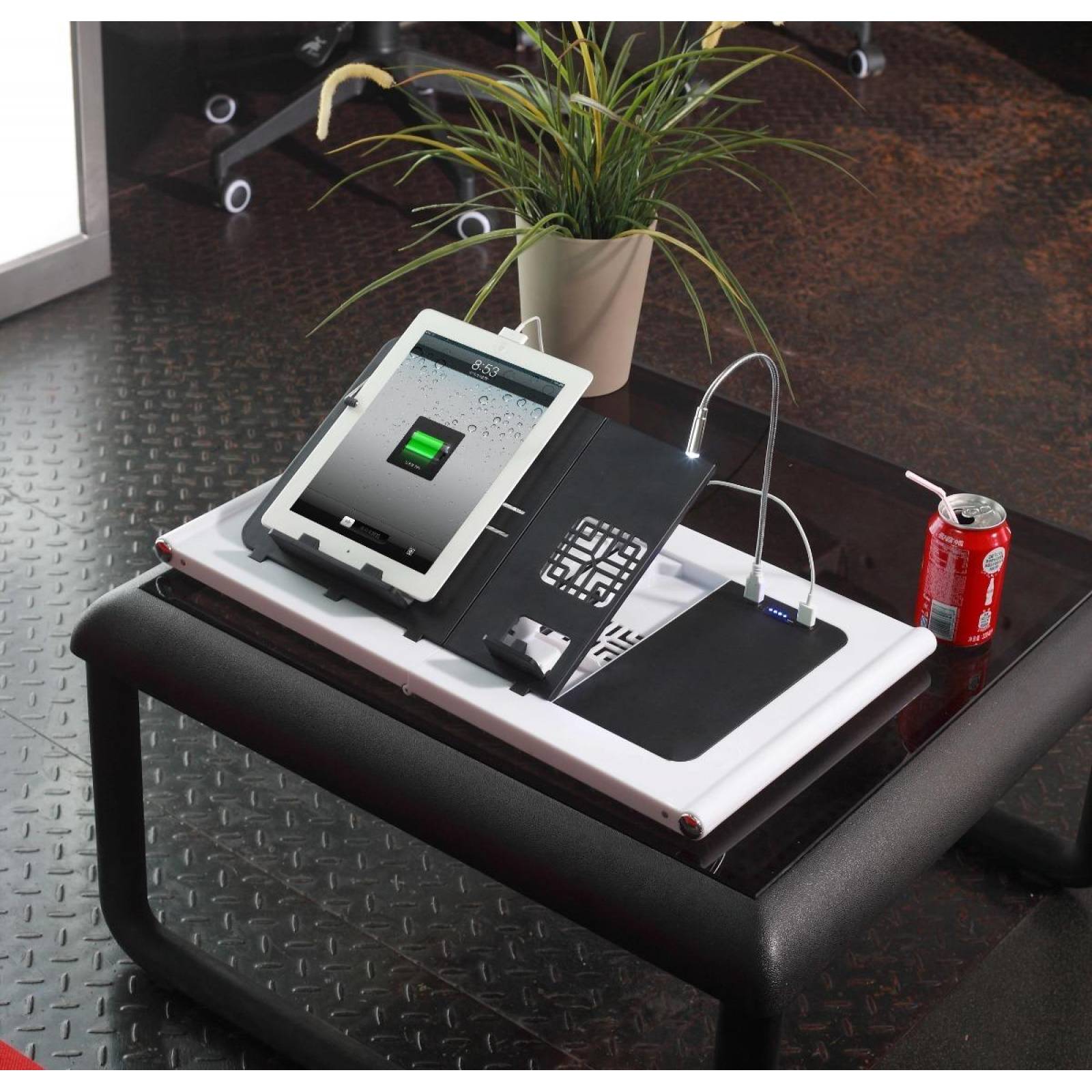 Mesa Plegable Para Tablet Laptop, Celular Con Power Bank Blanco