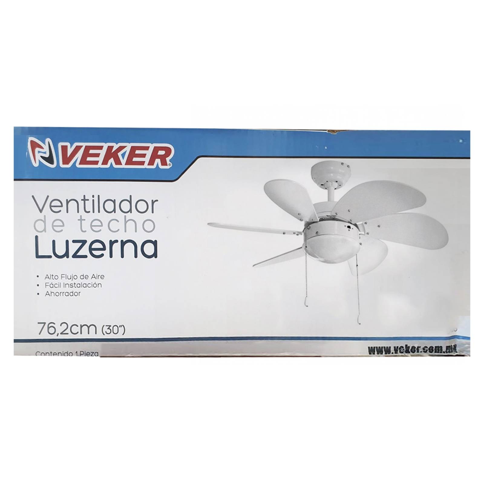Ventilador Techo 30 3 V 60W 6 Aspas Blanco Blanc Veker 7662