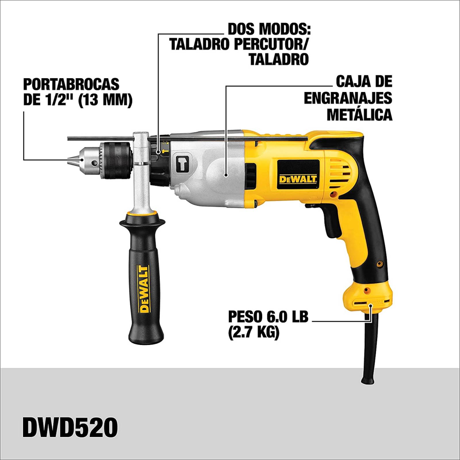 Rotomartillo 1 2 1000W 2 Velocidades 1200 350 Dewalt Dwd520K