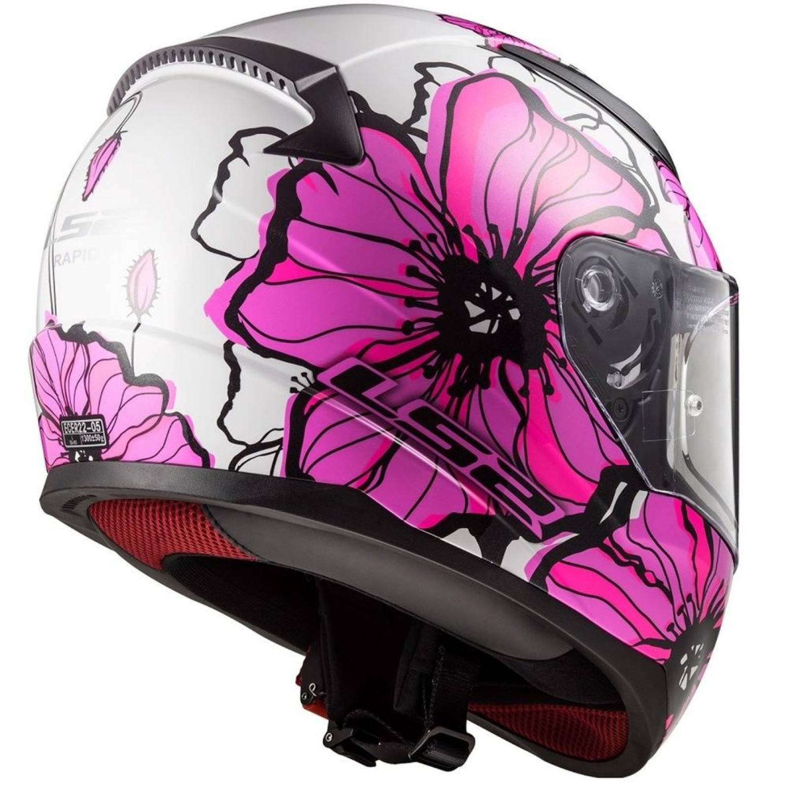 Casco Integral de Mujer LS2 FF353 Rapid Poppies Rosa Blanco