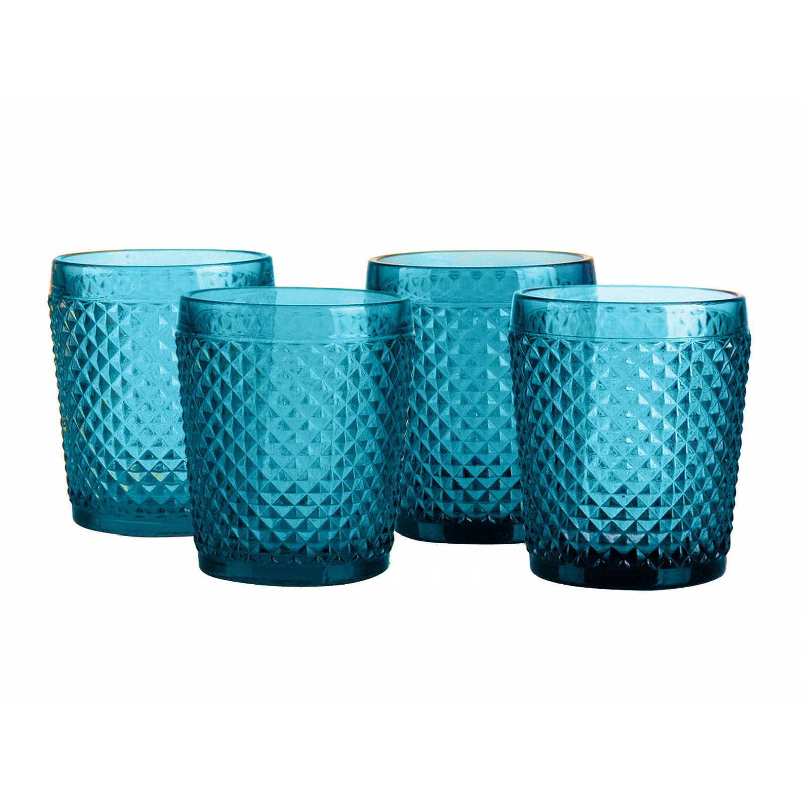 Set de 4 Vasos de Cristal Diamante Azul 320 ml