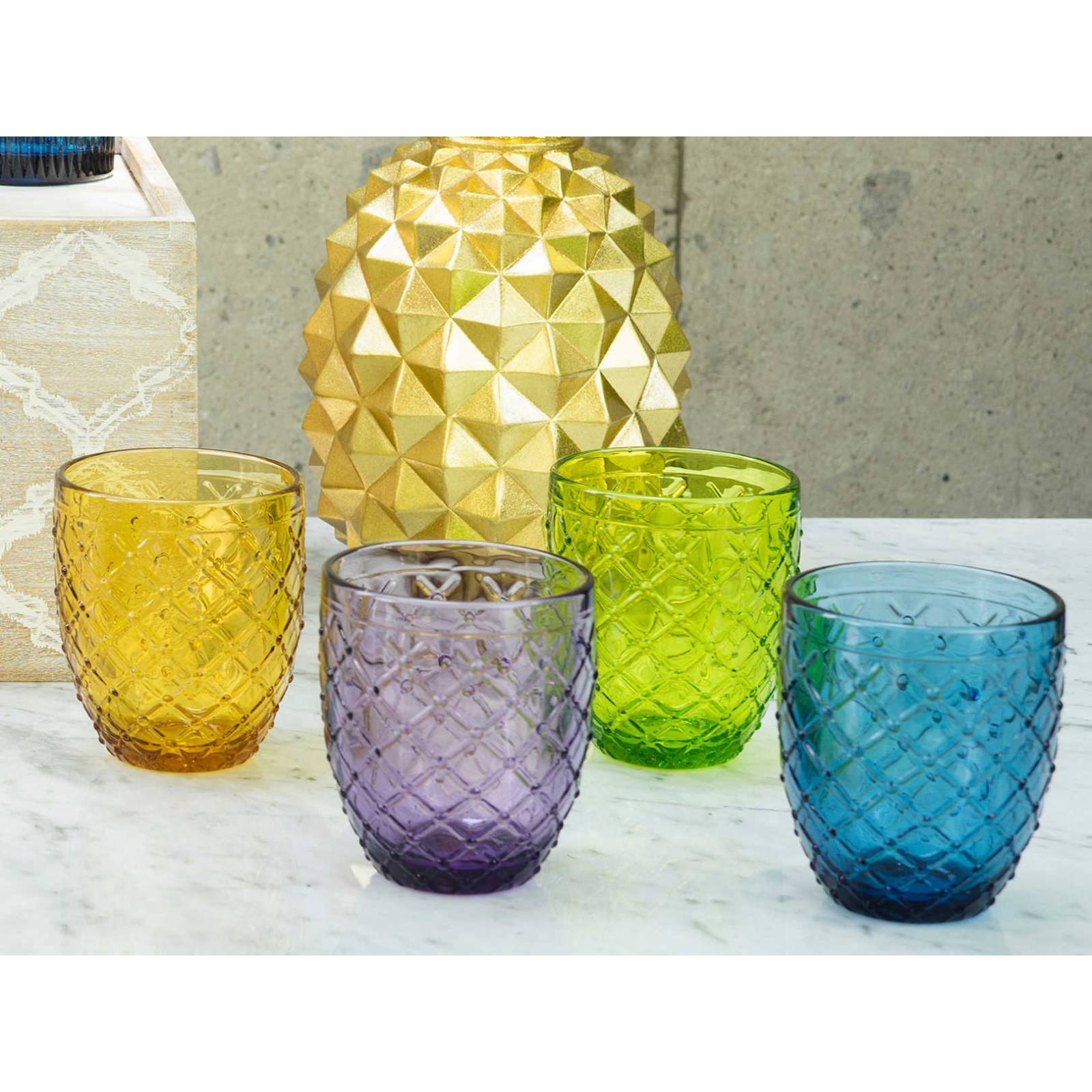 Set De 4 Vasos de Cristal Knittted Colores 305 ml