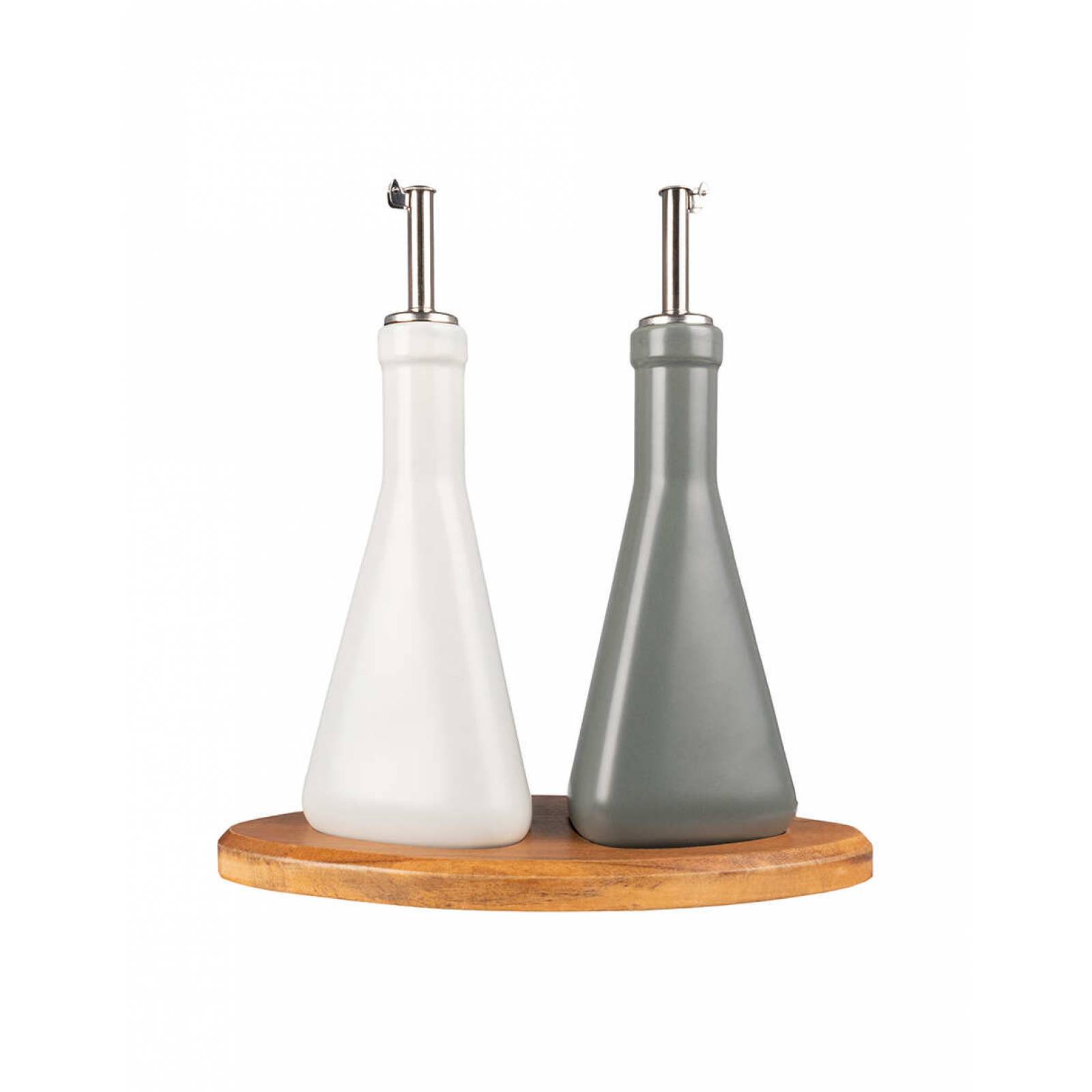 Love & Lemons Set Aceitera Y Vinagrera Tintalle Con Base De Madera 3 Piezas