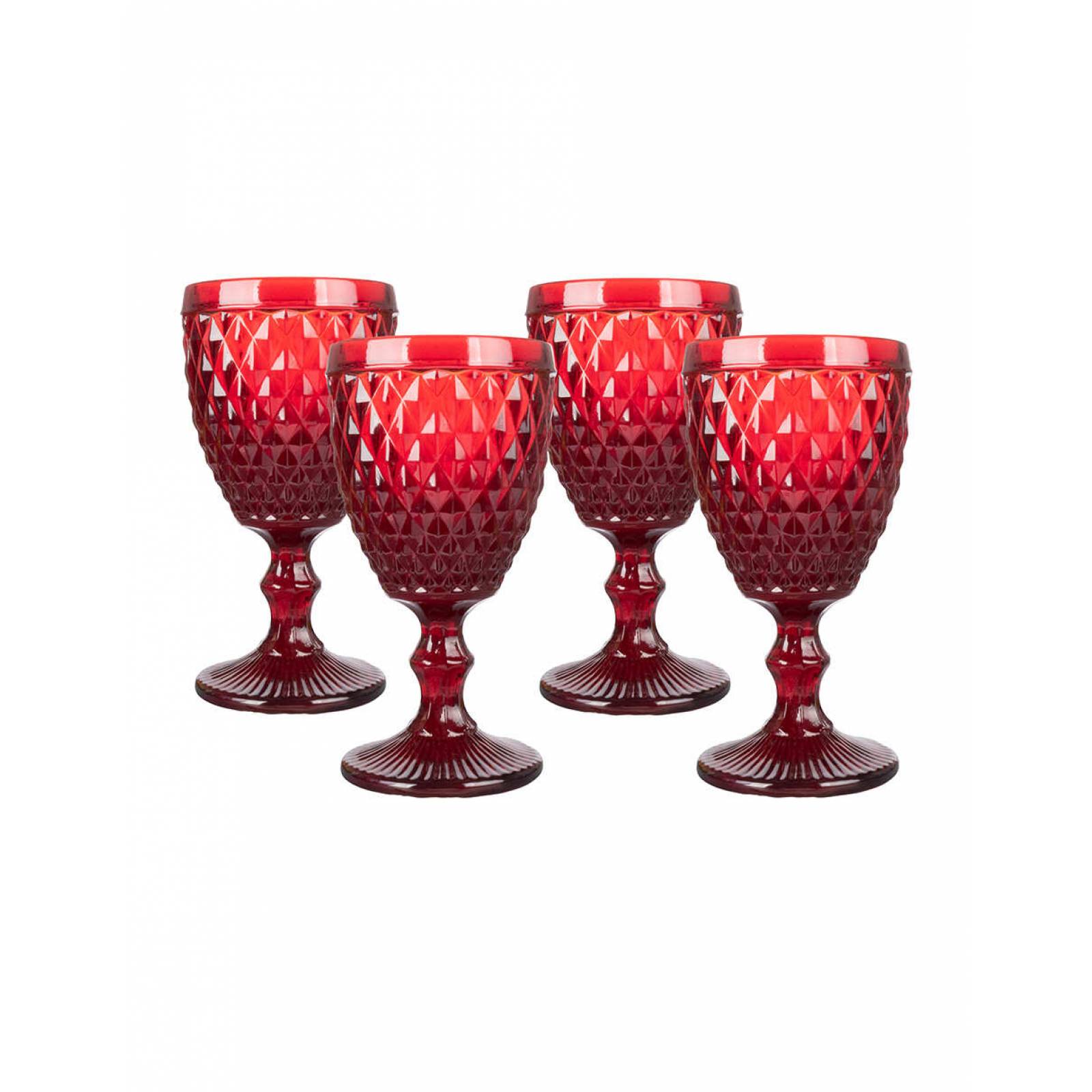 Love & Lemons Set Copas De Cristal Gran Diamante Rojo 4 Piezas 310 ml