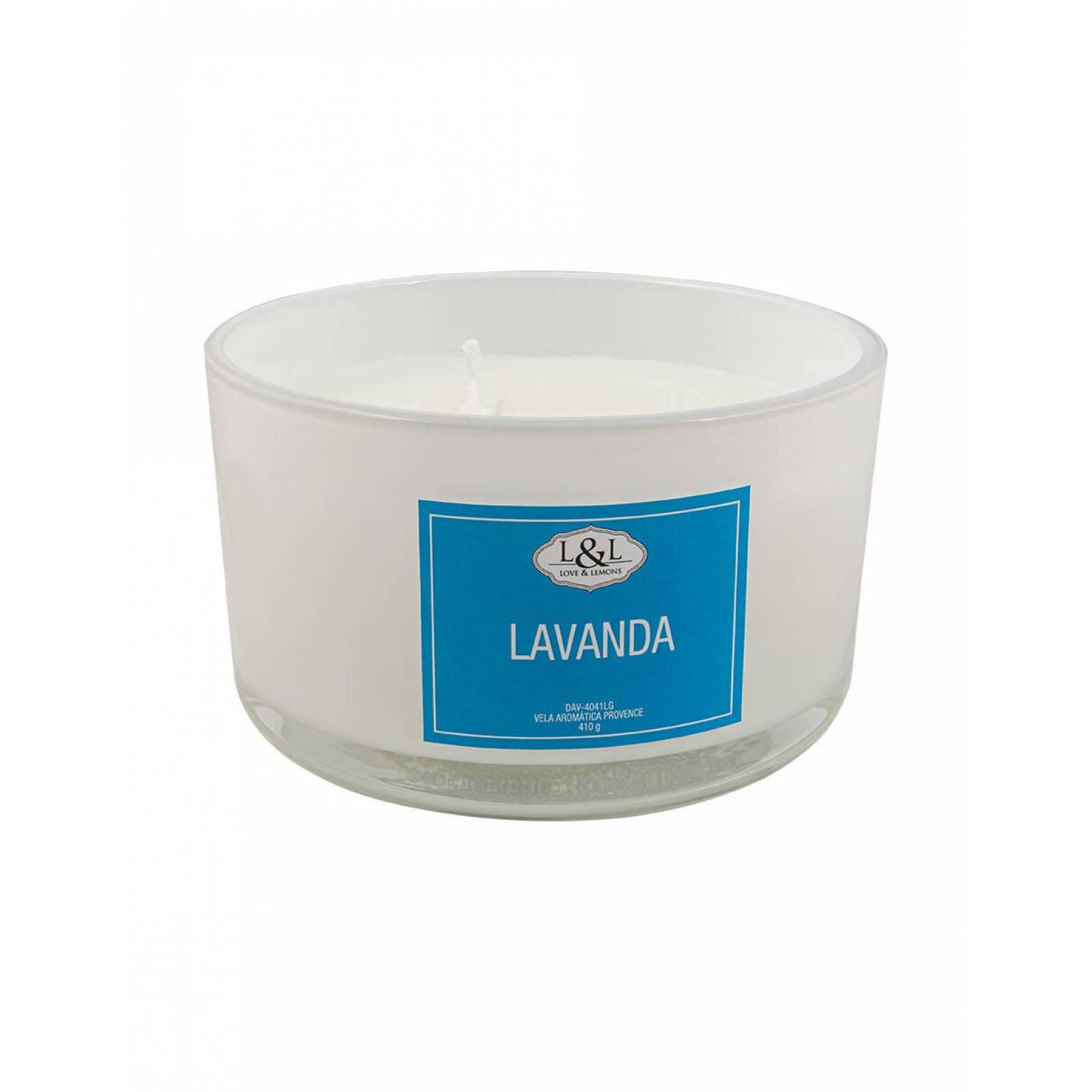 Vela Aromática Provence Love & Lemons DAV-4041LG Lavanda en Tarro de Cristal Grande Blanco 410g 