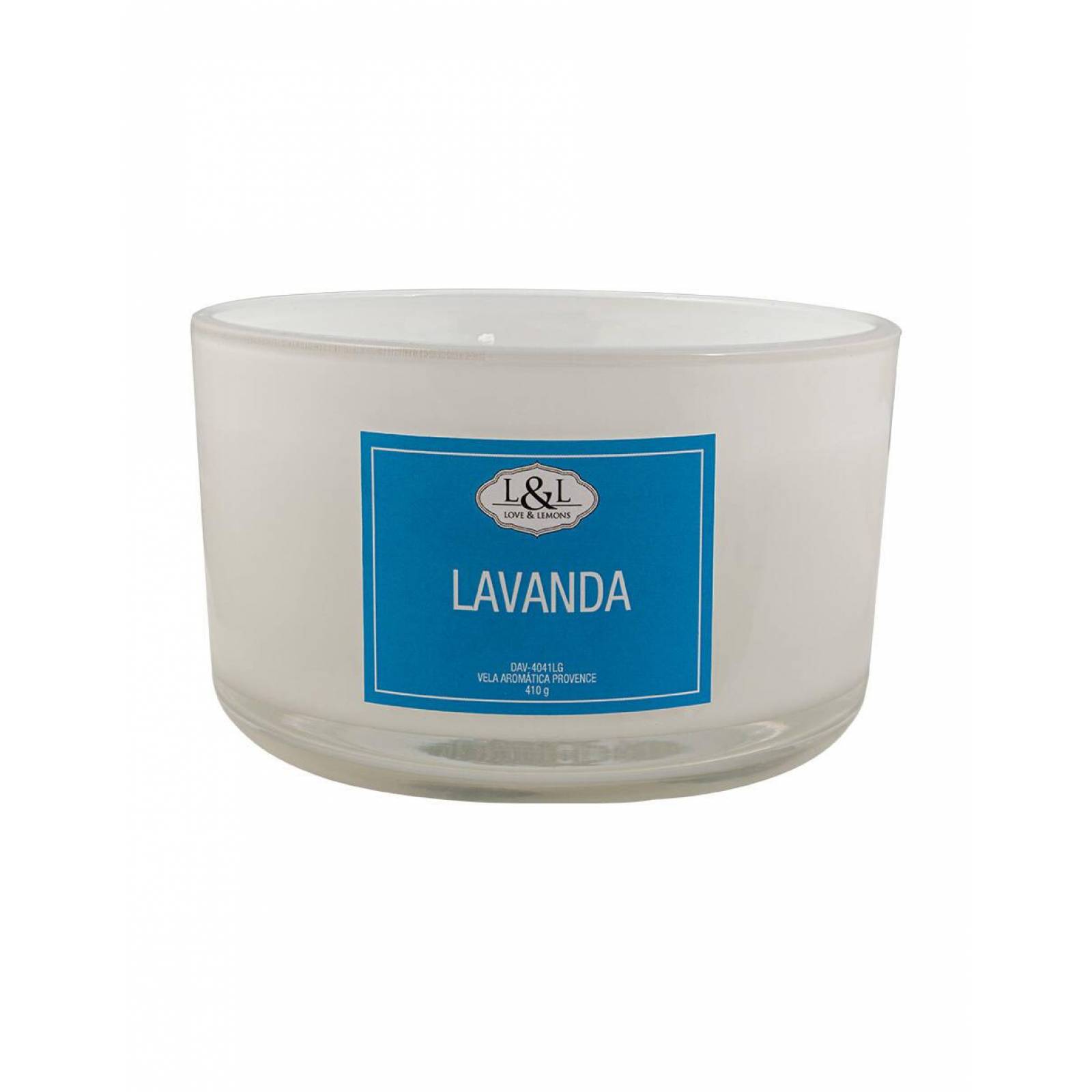 Vela Aromática Provence Love & Lemons DAV-4041LG Lavanda en Tarro de Cristal Grande Blanco 410g 